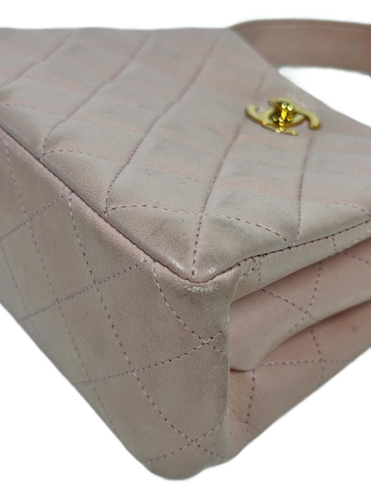 Chanel Vintage 90s Pink Lambskin Mini / Small Kelly Top Handle Bag w 24K Gold Plated Hardware