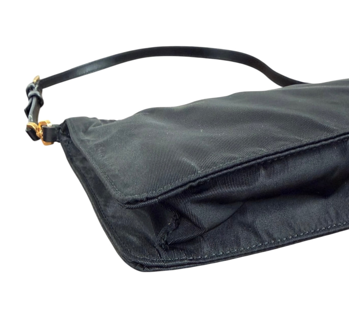 Prada Vintage Black Nylon Rectangular Small Shoulder Pochette Bag with Buckle GHW