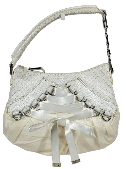 Dior Vintage 2004 White Nylon Snakeskin Mini Ballerina Corset Bag