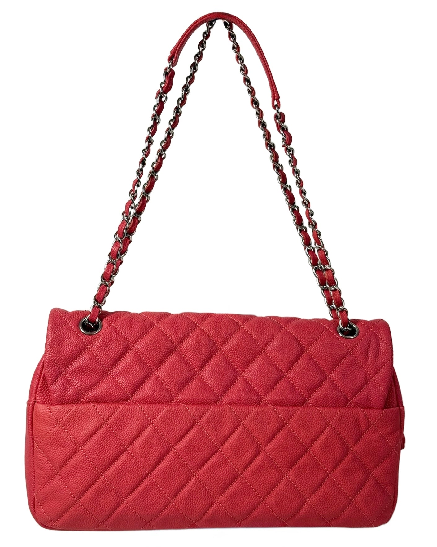 Chanel Coral Pink Quilted Caviar Leather Single Medium Flap Shoulder Bag