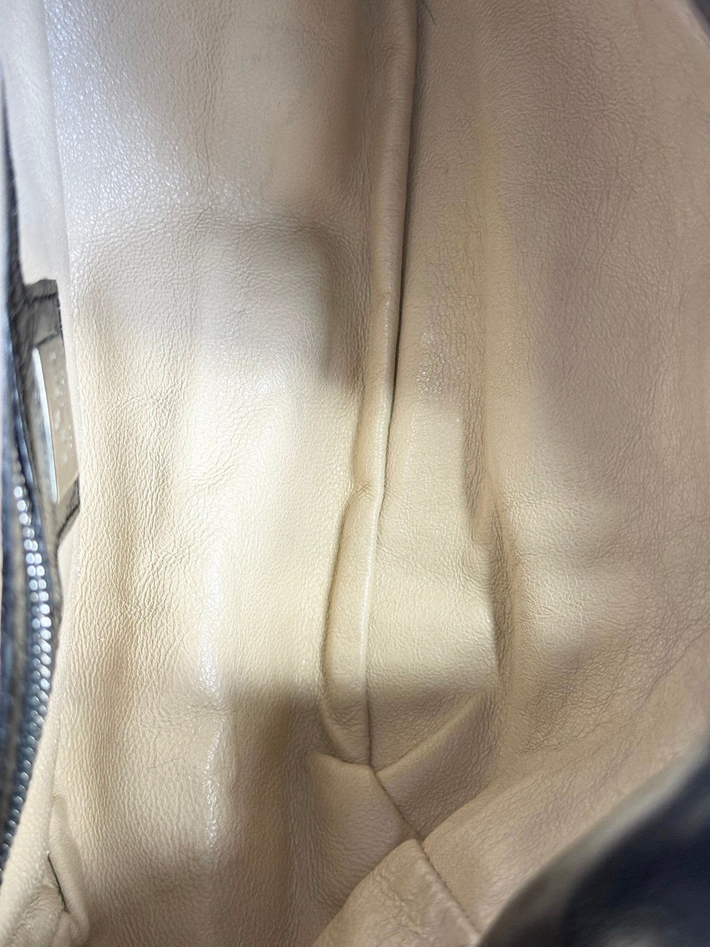 Fendi Vintage Black Zucca Mink Fur Crystal Logo Lizard Trim Shoulder Hobo Mini Baguette Bag