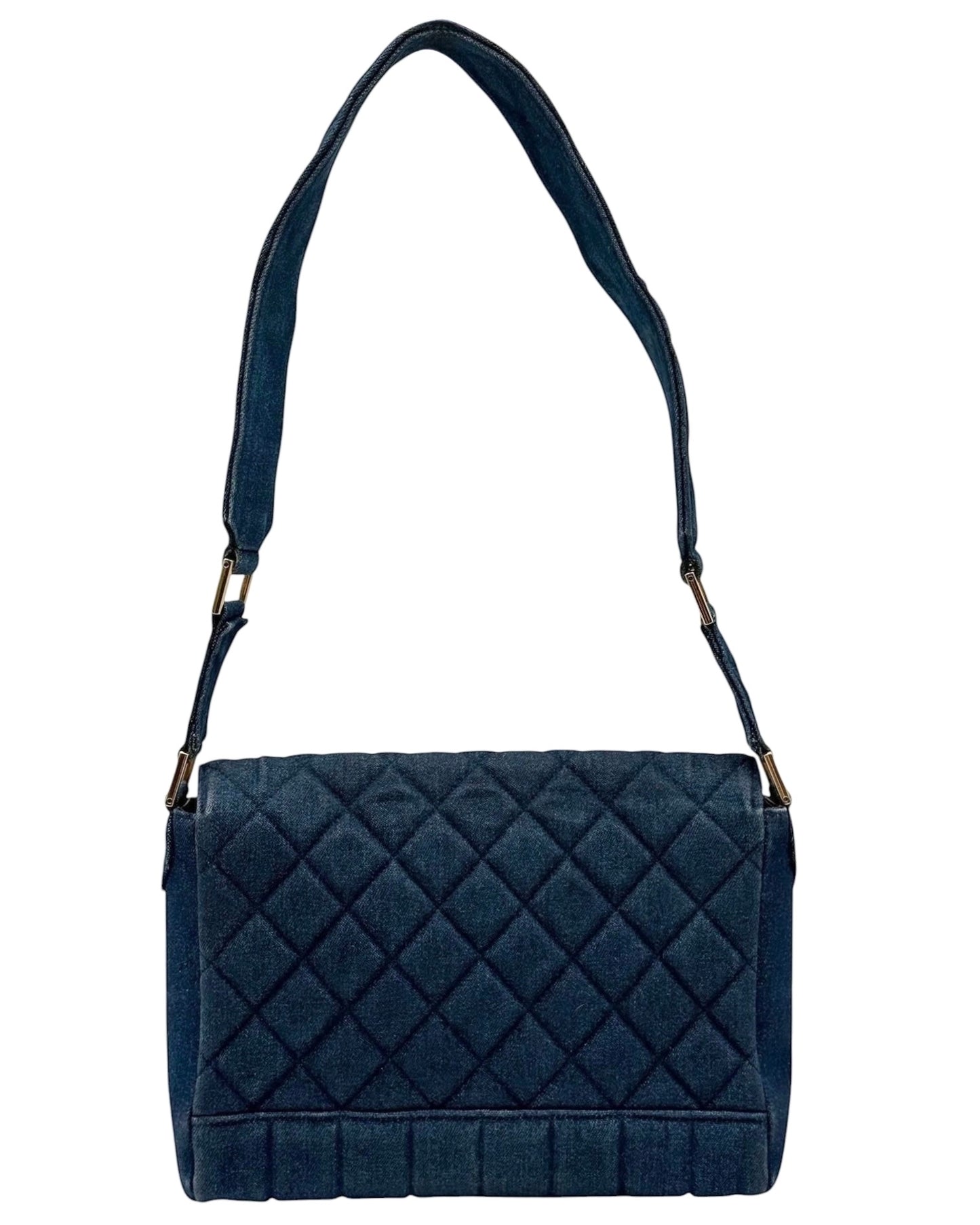 Chanel Vintage 90s Blue Denim Quilted Medium Full Flap Shoulder Bag with 24K GPHW