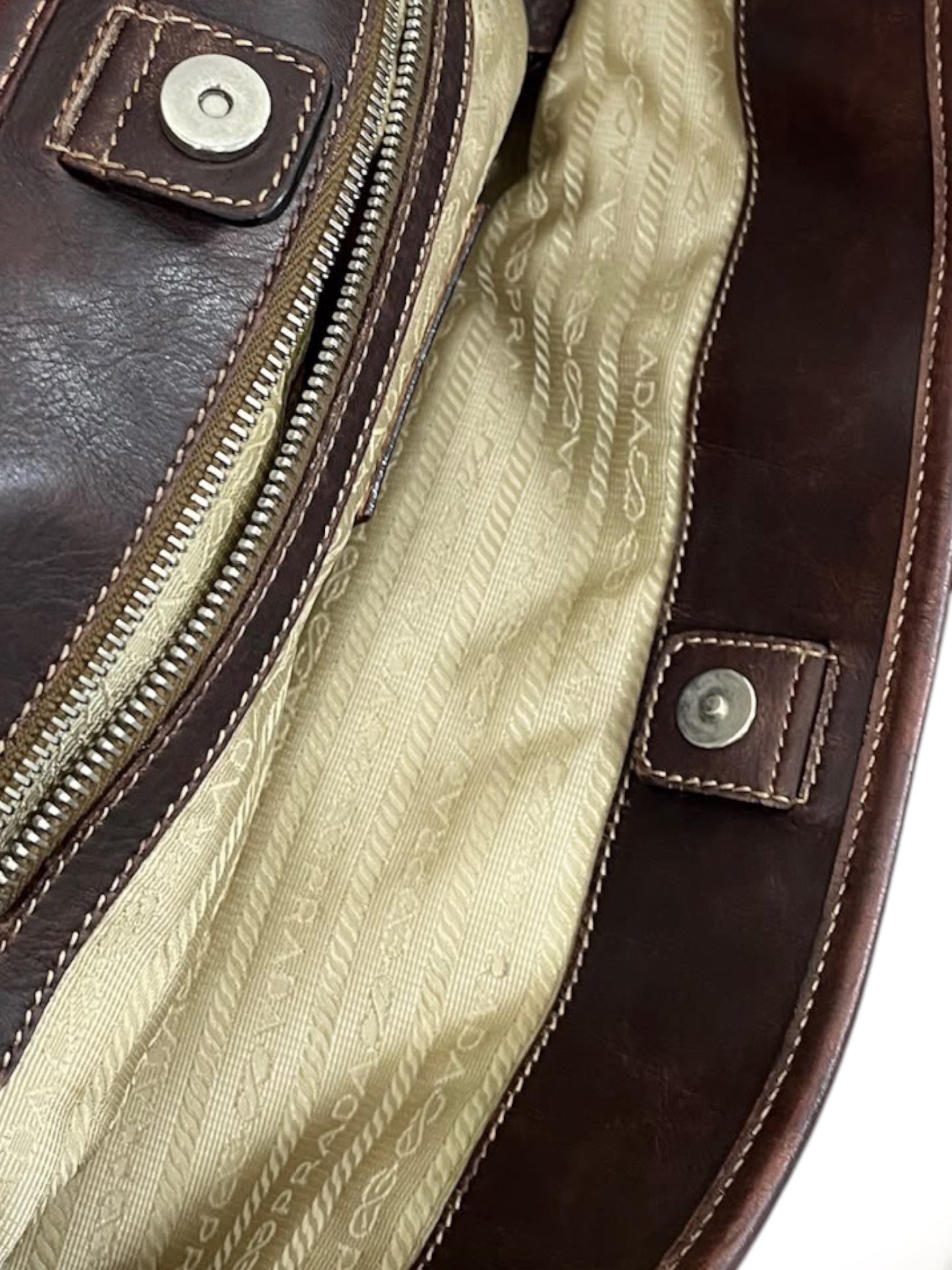 Prada Vintage Light Brown Jacquard Canapa Canvas Large Shoulder Tote Bag with Leather Trim 