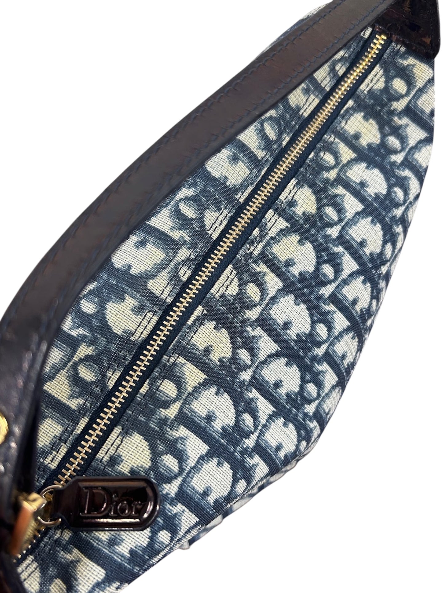 Dior Vintage 2002 Blue & White Trotter Monogram Canvas Small Cosmetic Pouch Handle Pochette Bag