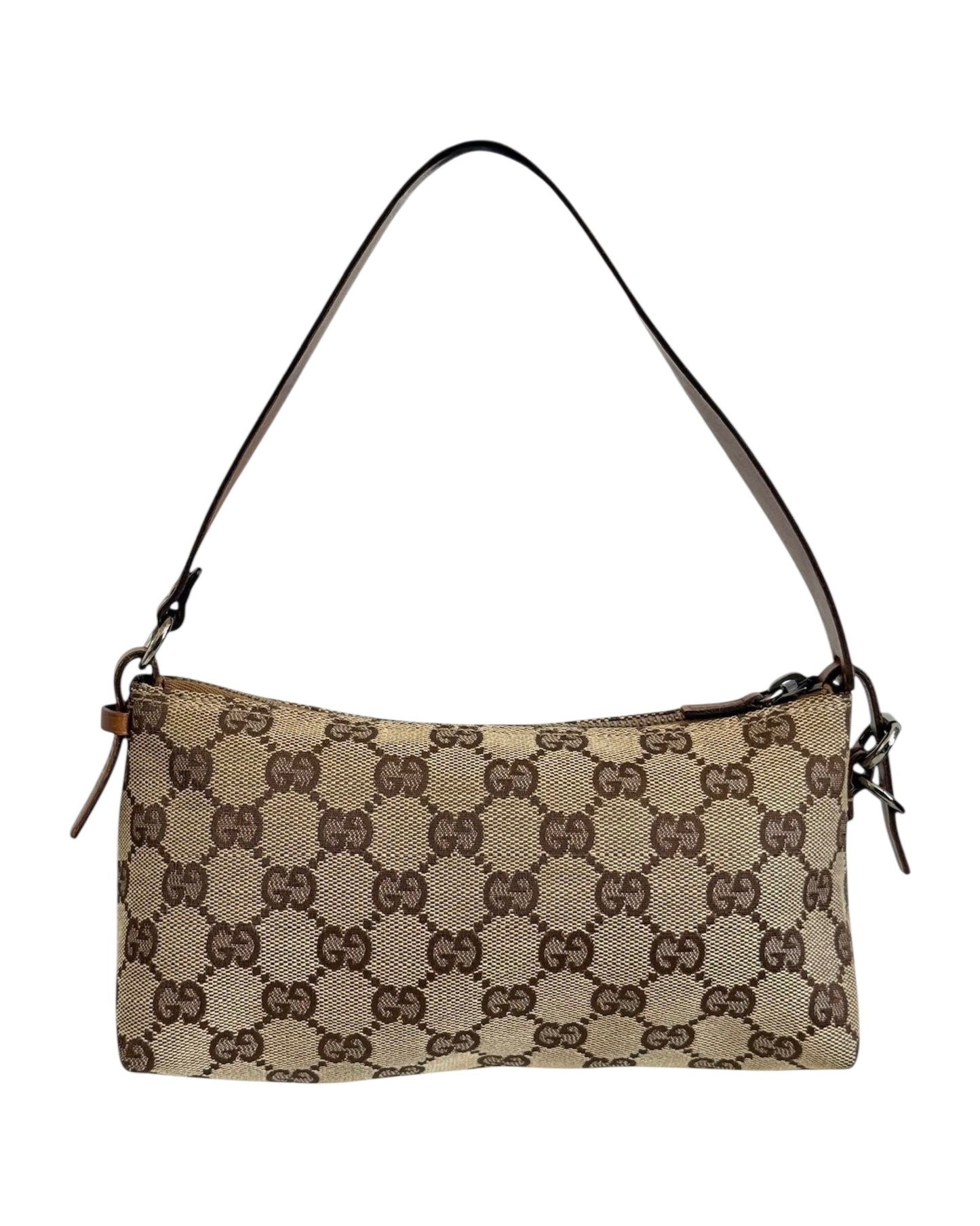 Gucci Vintage Brown GG Monogram Light Brown Leather Trim Small Pochette Bag