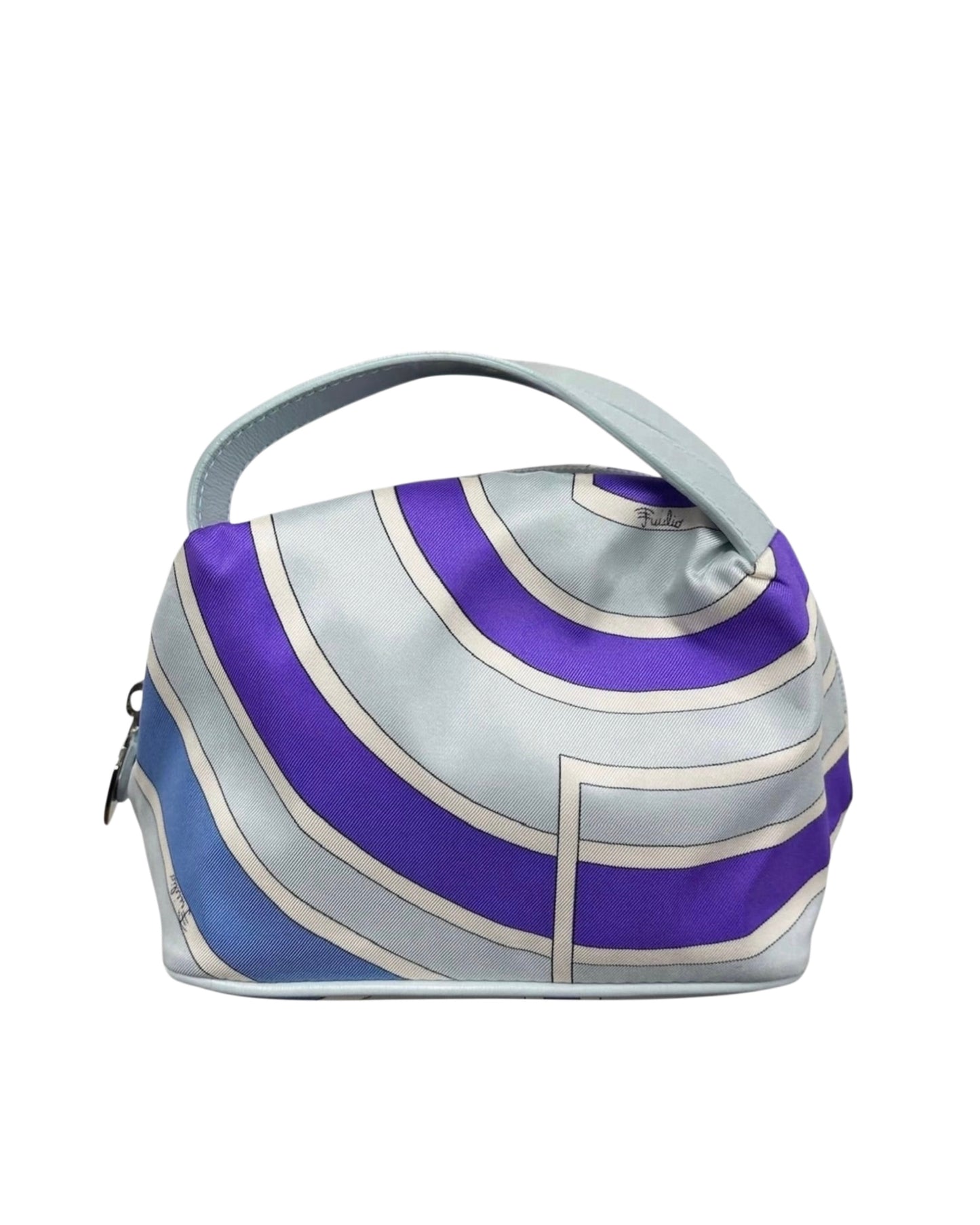 Pucci Vintage Baby Blue & Purple Satin Mini Dome Cosmetic Top Handle Pochette Bag