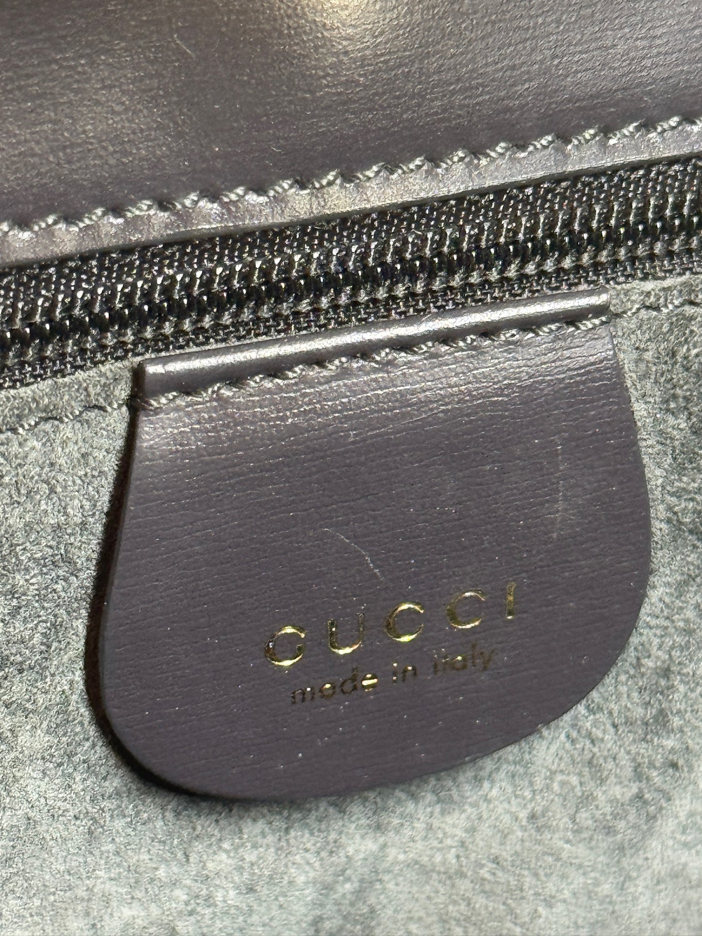Gucci Vintage 80s Gray Suede Trapezoid G Top Handle Shoulder Bag