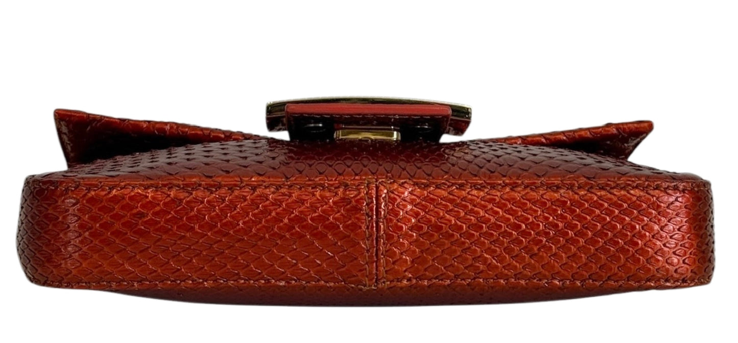 Fendi Vintage Burnt Orange Python Mini Baguette Shoulder Bag