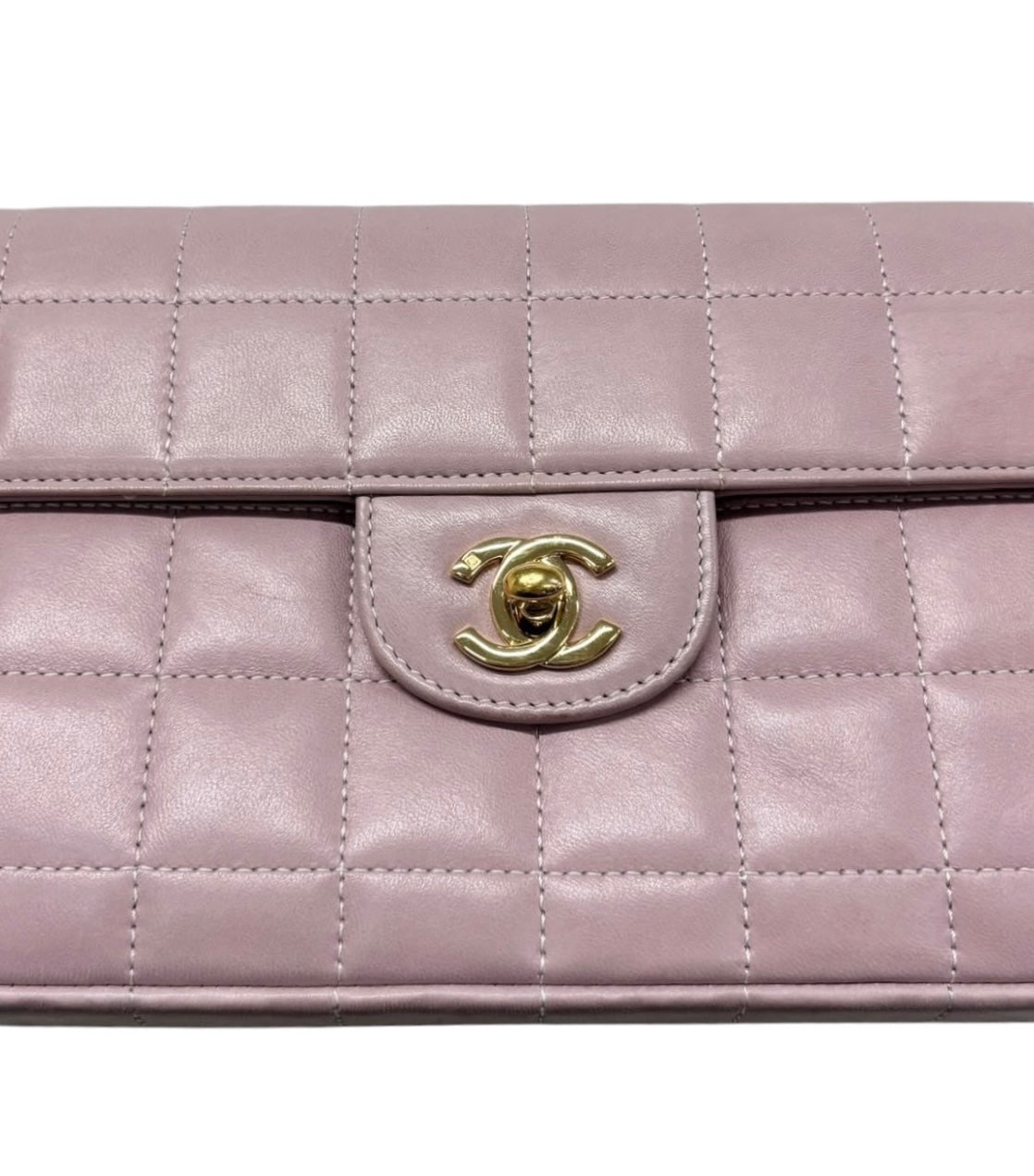 Chanel Vintage 00s Light Pink Chocolate Bar Quilted Lambskin East West Shoulder Flap Bag