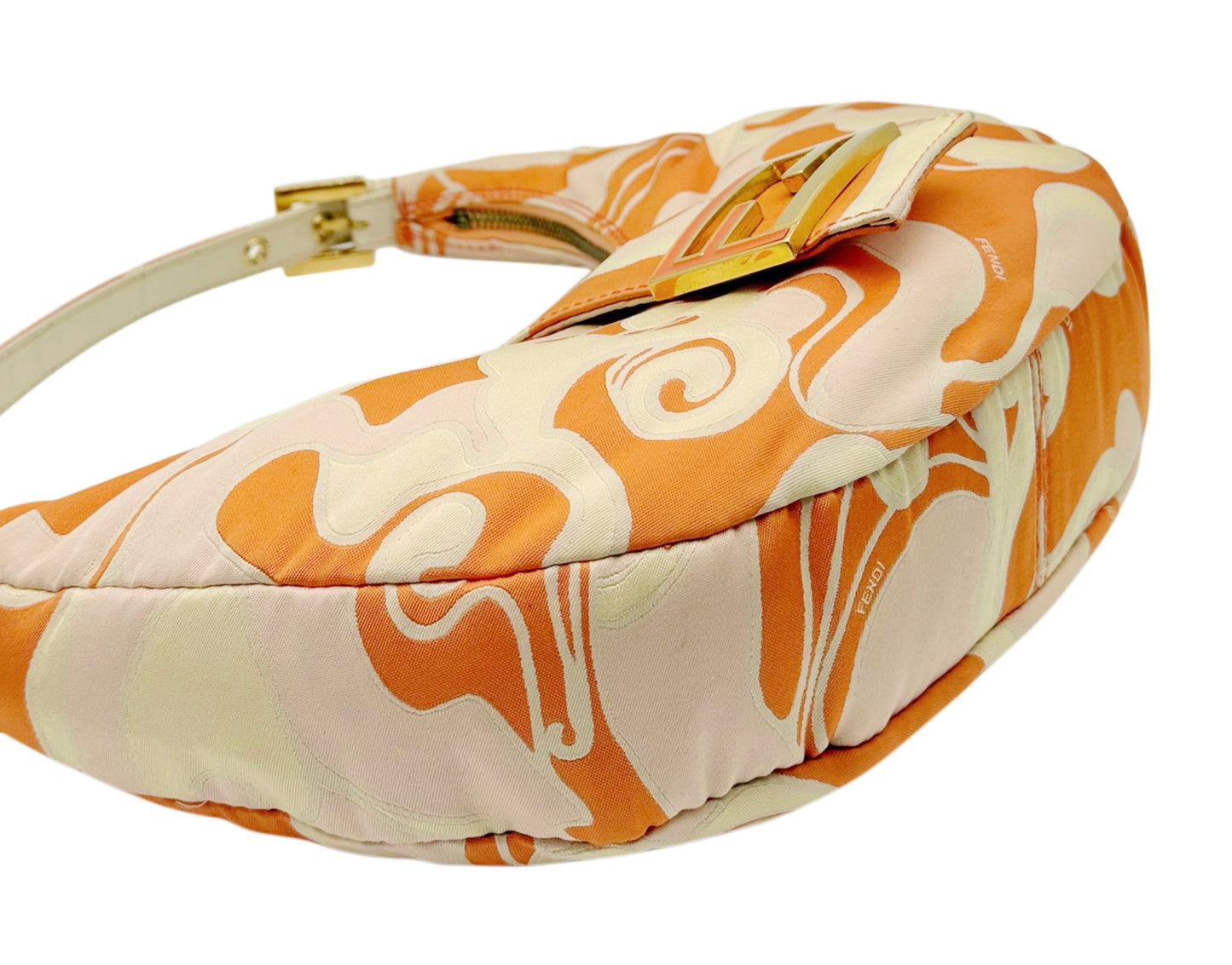 Fendi Vintage Orange Psychedelic Satin Croissant Hobo Shoulder Bag