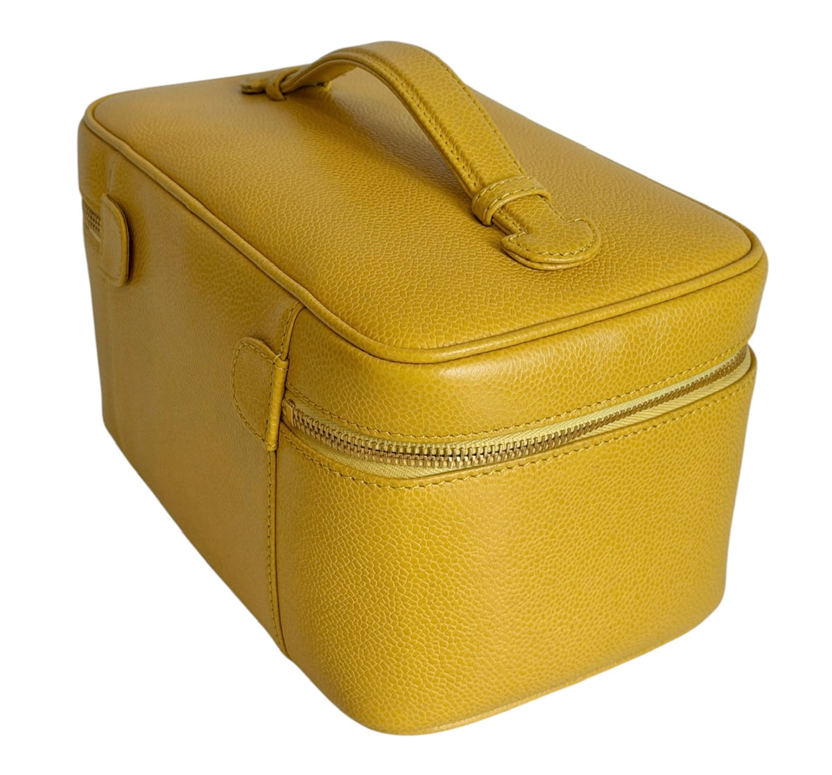 Chanel Vintage Late 90s Yellow Caviar Leather CC Logo Large Horizontal Vanity Case with 24K GPHW