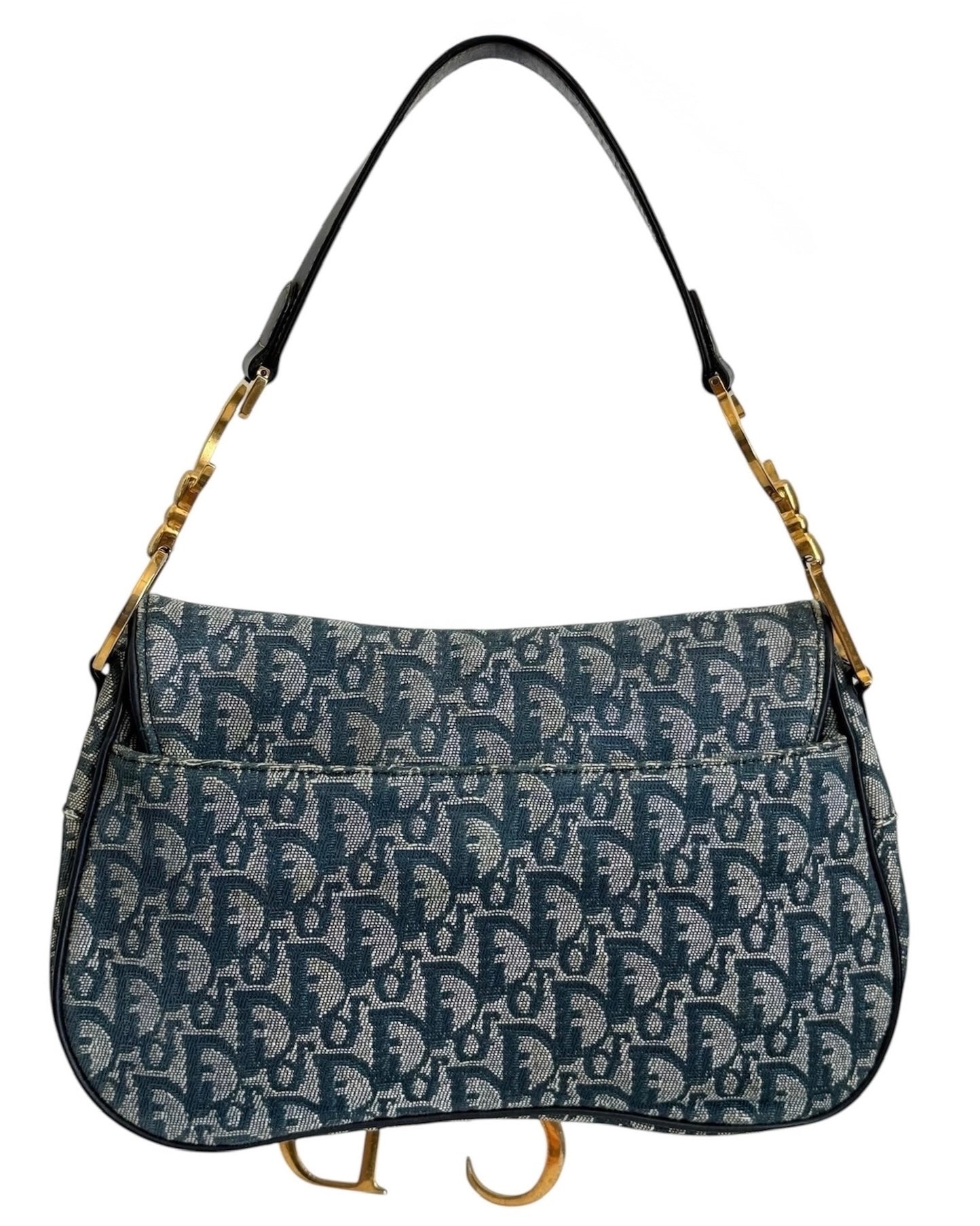 Dior Vintage 2002 Blue Trotter Monogram Double Saddle Bag