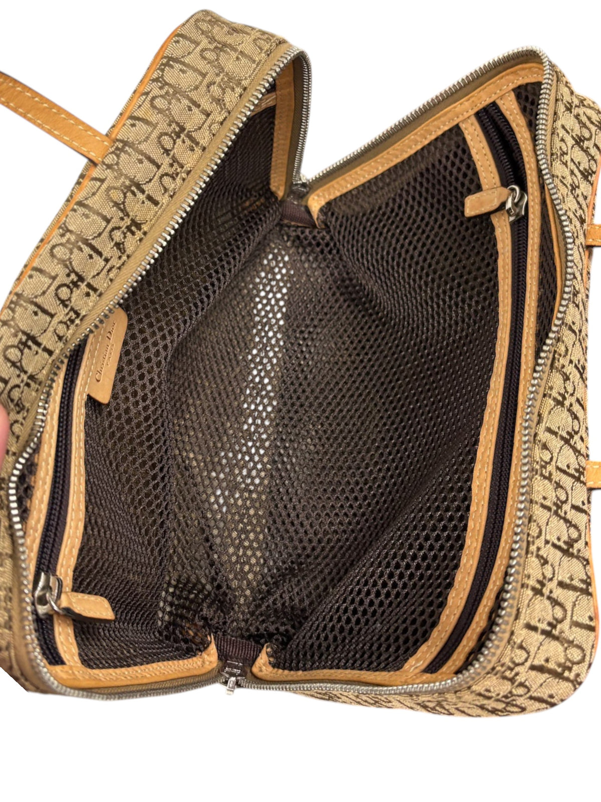 Dior Vintage 2003 Brown Trotter Monogram Canvas Top Handle Cosmetic Toiletry Bag