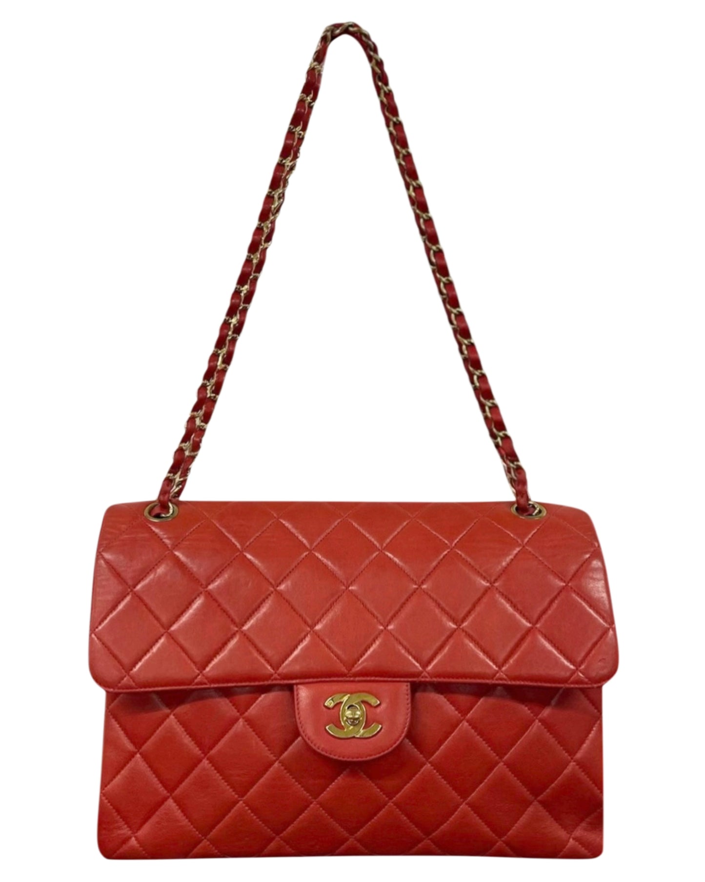 Chanel Vintage 90s Red Quilted Lambskin Maxi Two-Faced Double Sided Classic Flap Bag with 24K GPHW 