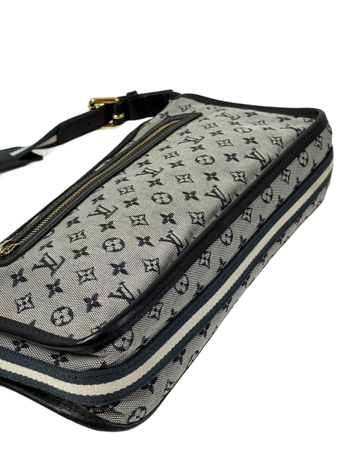 Louis Vuitton Vintage 2004 Navy Blue Mini Lin Monogram Kathleen Pochette Shoulder Bag