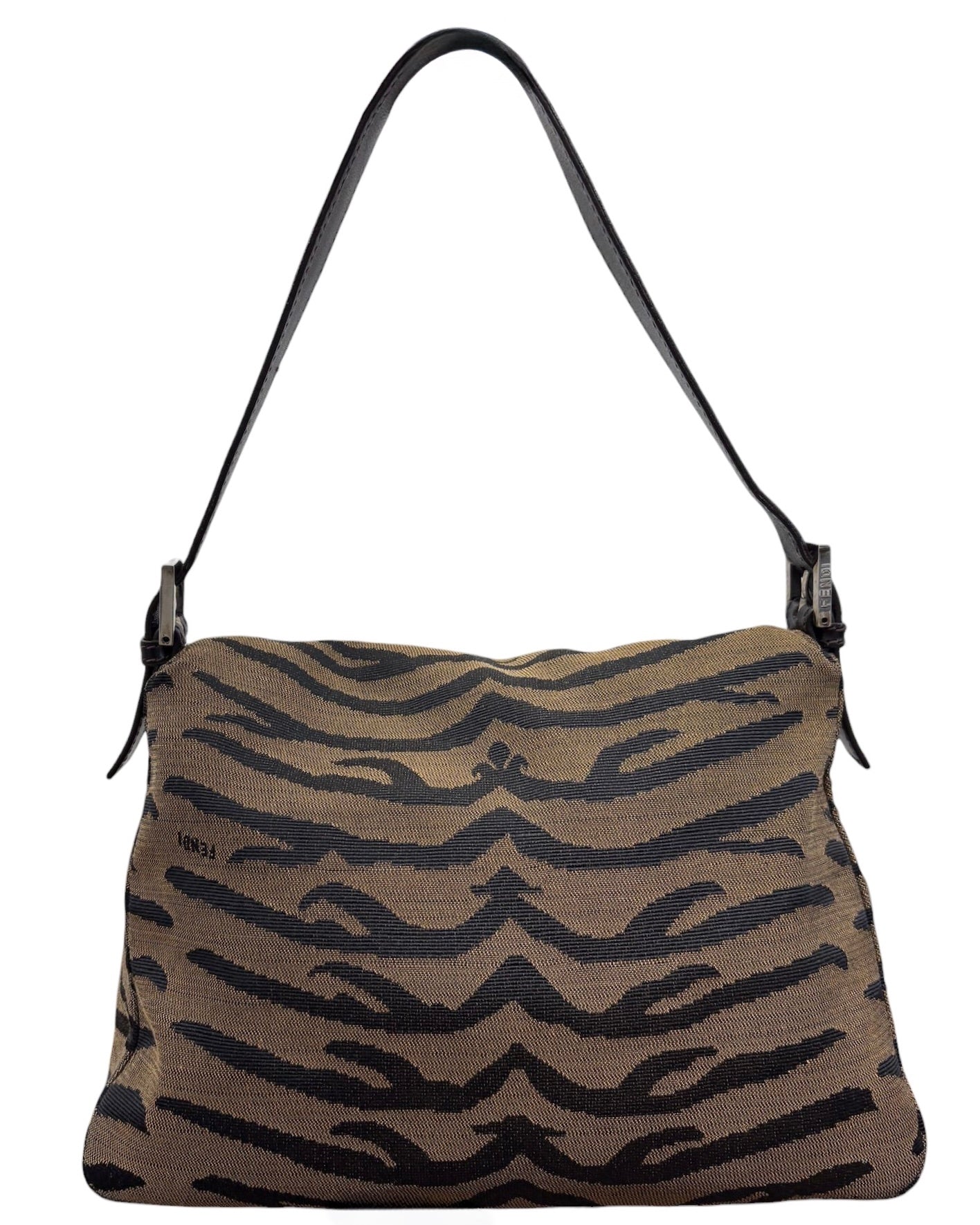Fendi Vintage Brown & Black Zebra Print Canvas Mamma Baguette Shoulder Bag