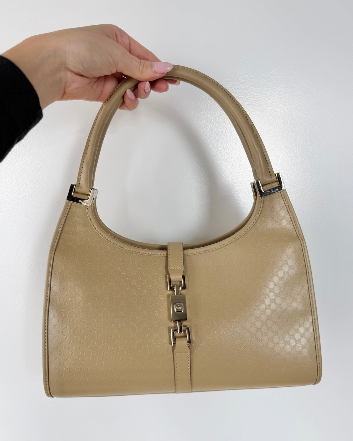 Gucci Vintage Beige GG Microguccissima Monogram Coated Leather Small Jackie Shoulder Bag