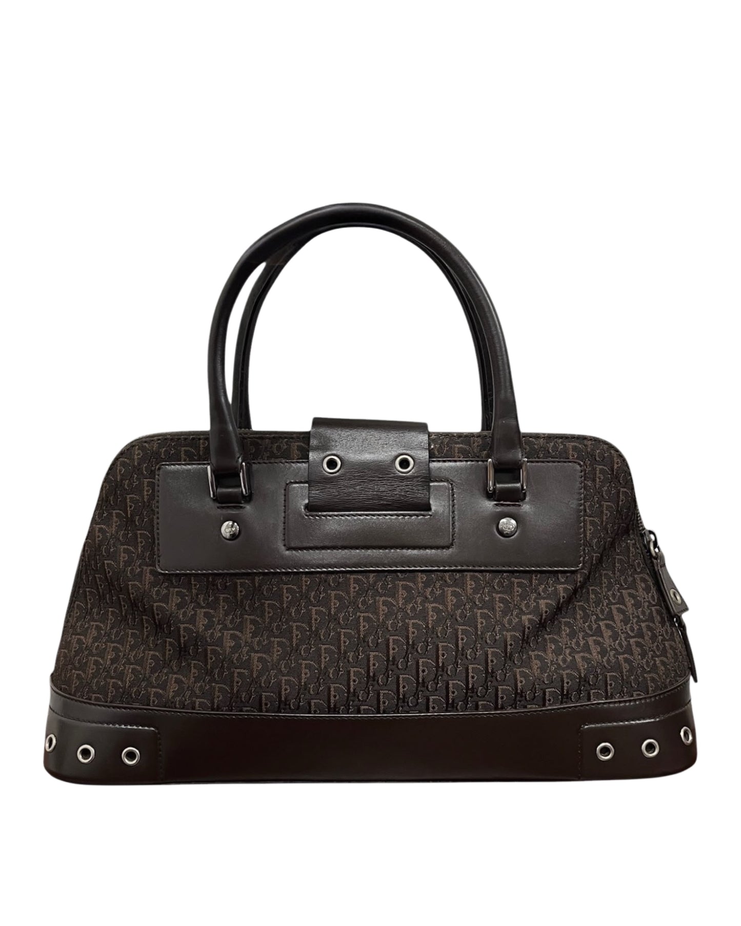 Dior Vintage 2002 Dark Brown Trotter Monogram Street Chic Top Handle Bag
