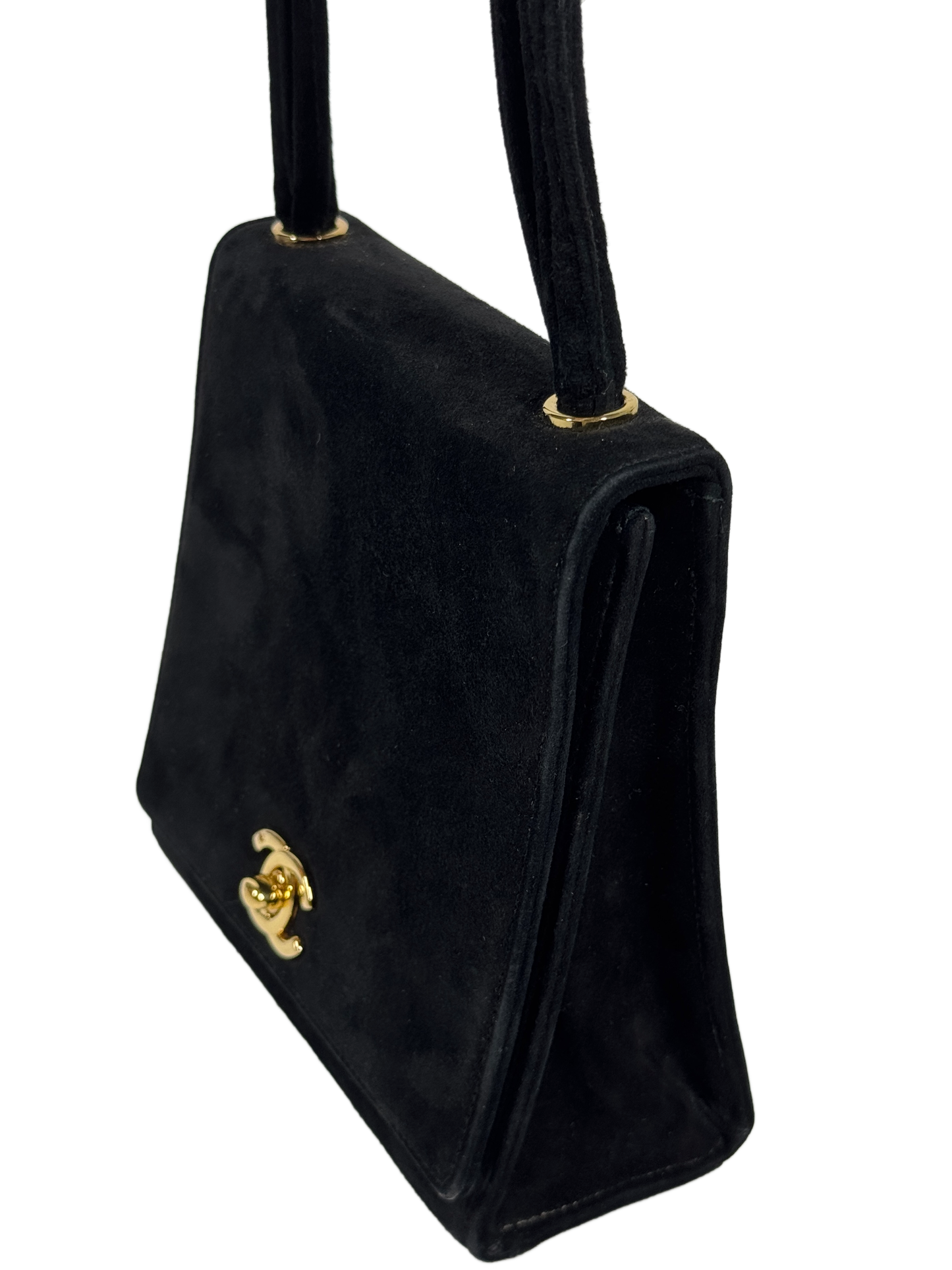 Chanel Vintage ‘98 Black Suede Square Mini Classic Flap Shoulder Bag w 24K Gold Plated Hardware