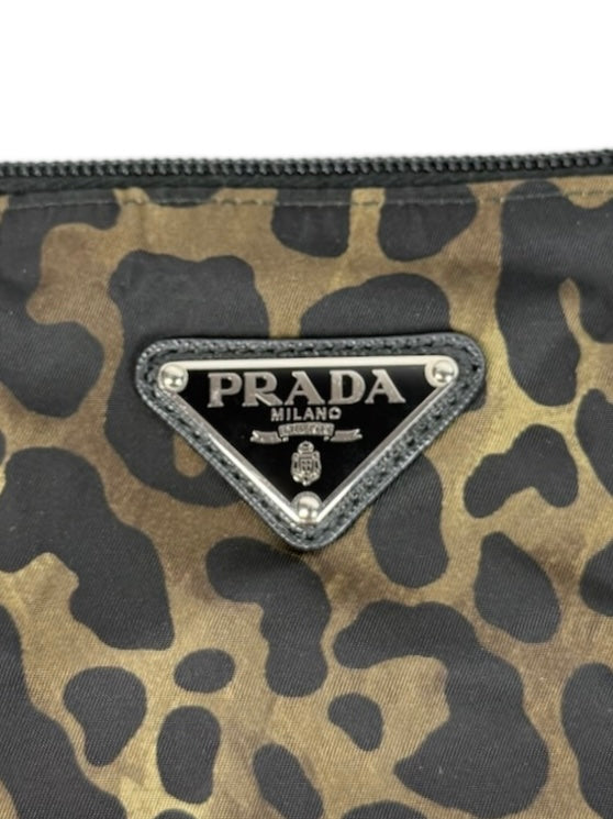 Prada Vintage Black & Green Nylon Leopard Print Tessuto Shoulder Tote Bag