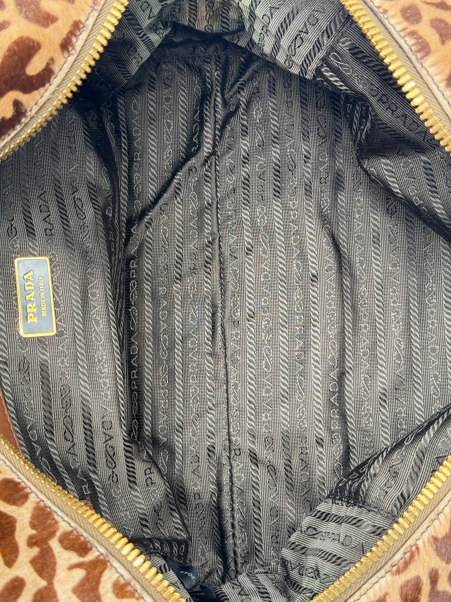 Prada Vintage Brown Giraffe Print Pony Hair Medium Bowler Boston Shoulder Bag