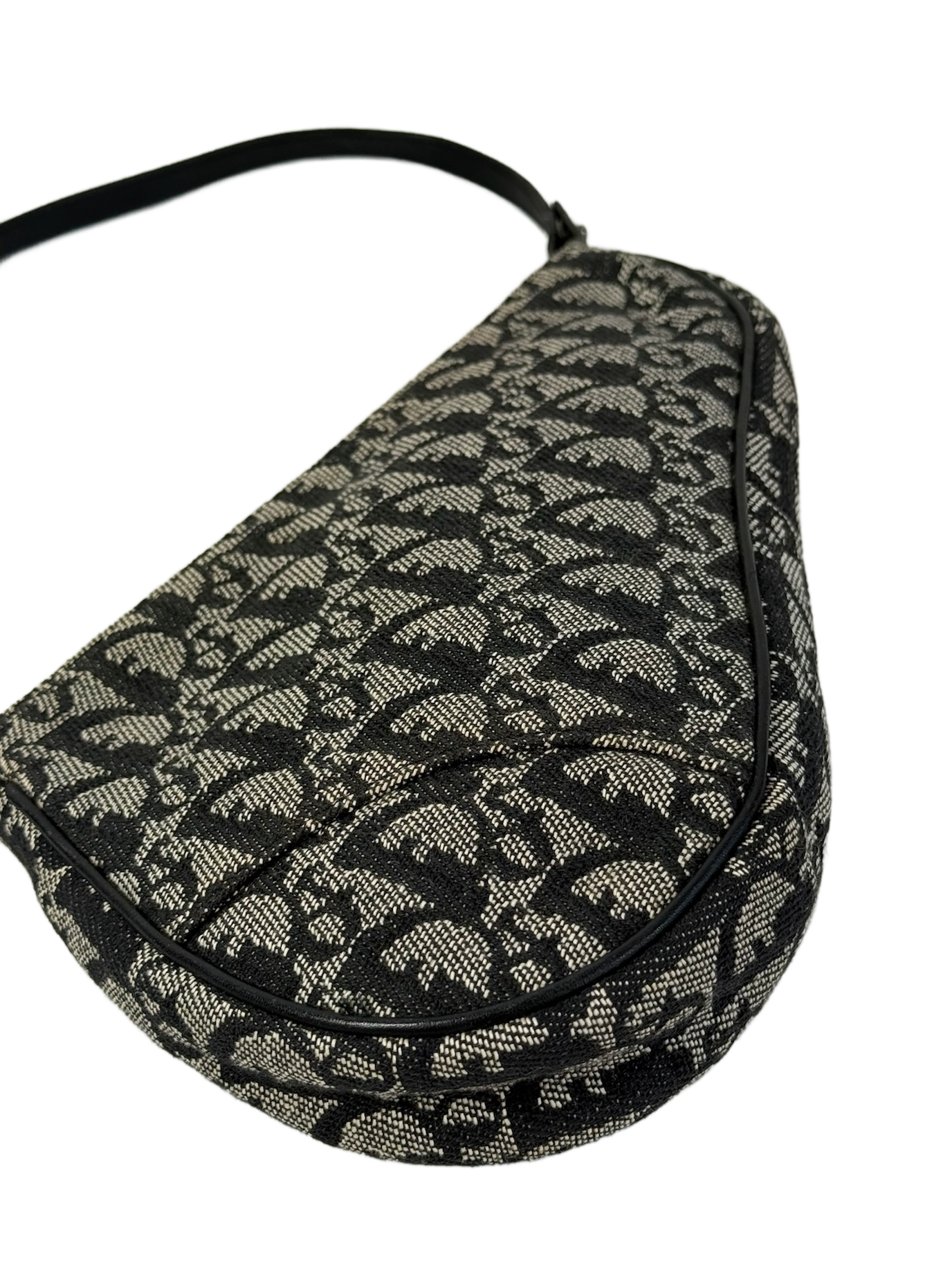 Dior Vintage 2002 Black Trotter Monogram Mini Saddle Pochette Shoulder Bag