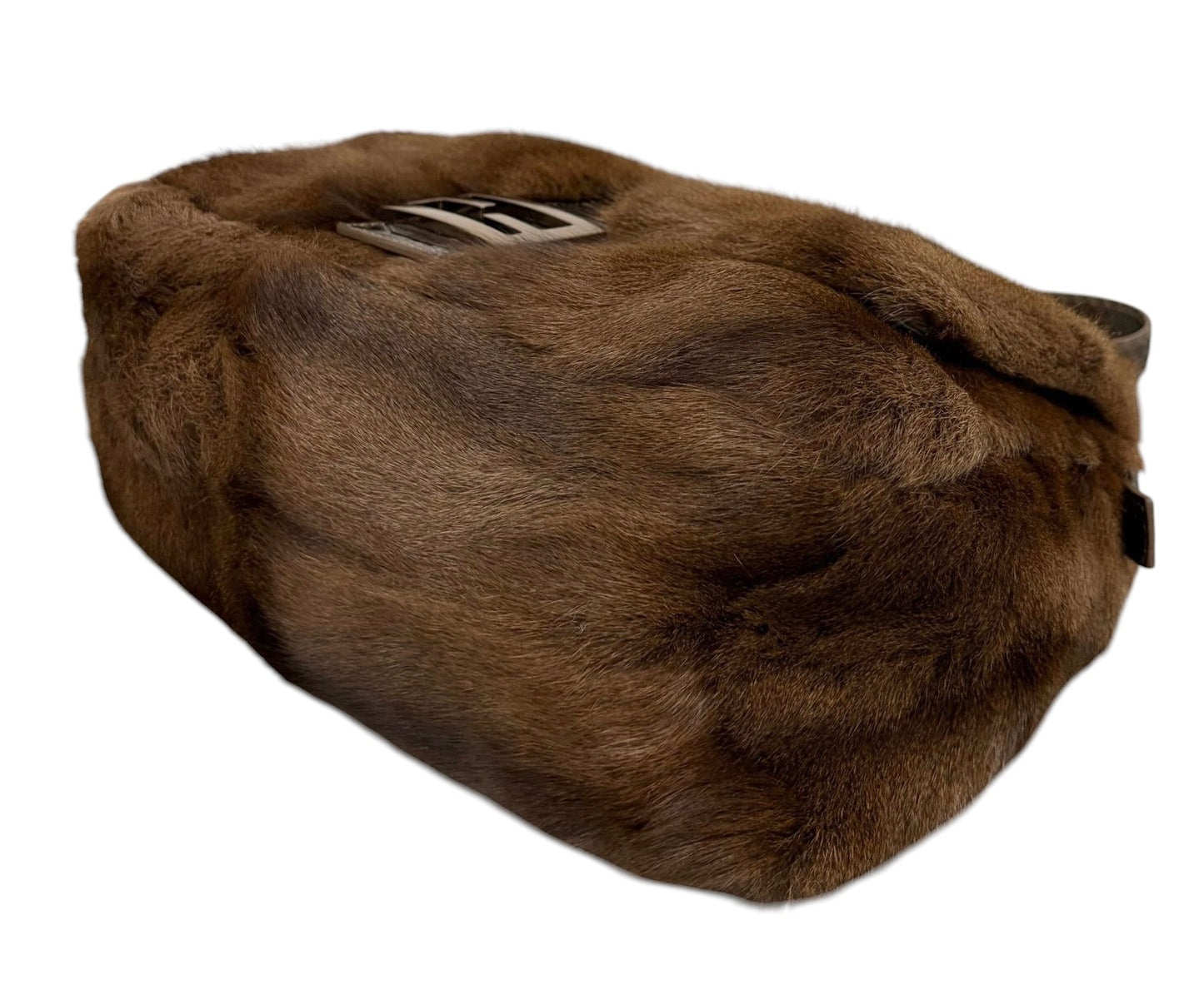 Fendi Vintage Brown Rabbit Fur Python Trim Mamma Baguette Shoulder Bag