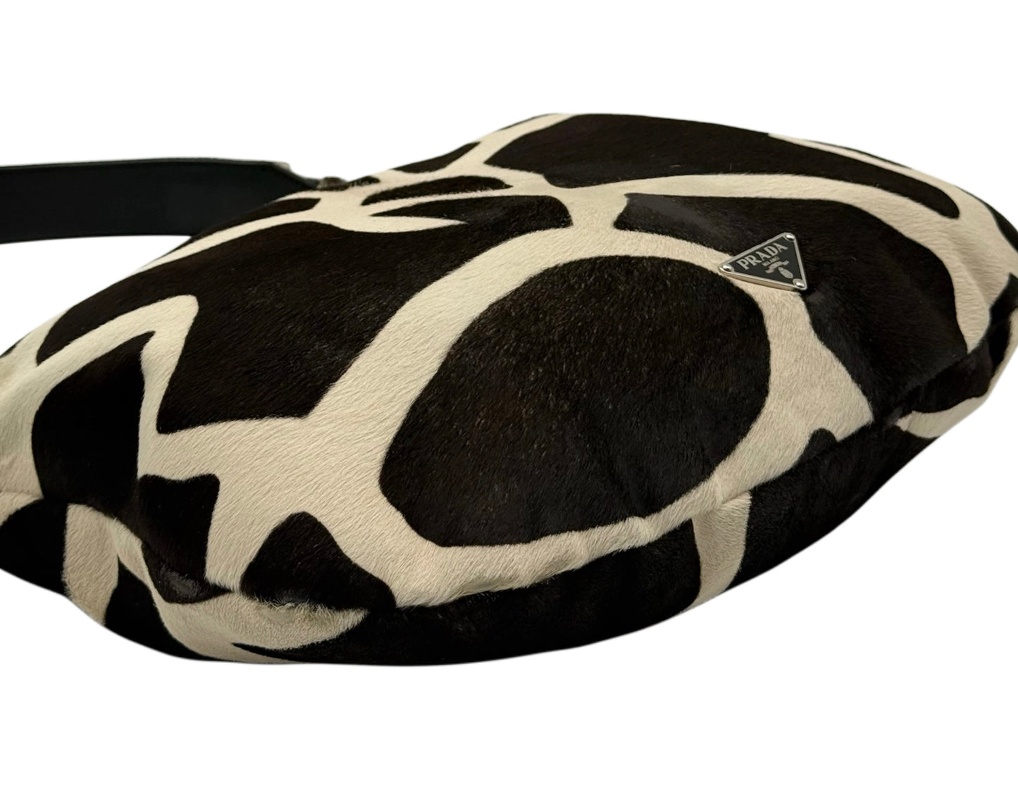 Prada Vintage Black & White Giraffe Print Pony Hair Hobo Shoulder Bag