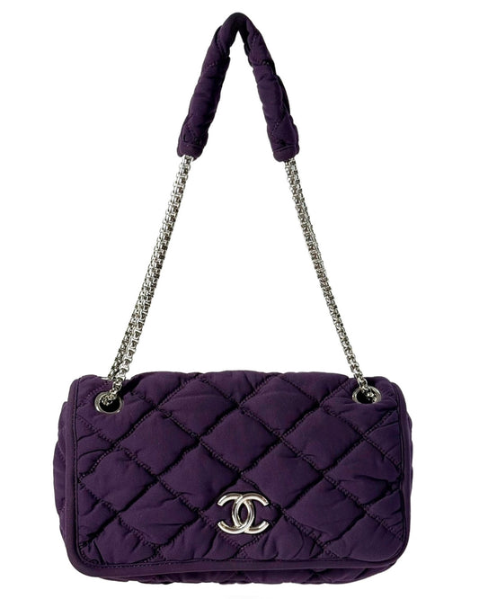 Chanel Vintage Purple Nylon Bubble Quilted Small Shoulder Flap Bag