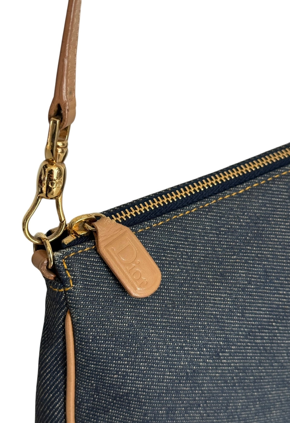 Dior Vintage 2001 Blue Denim Mini Saddle Shoulder Pochette Bag