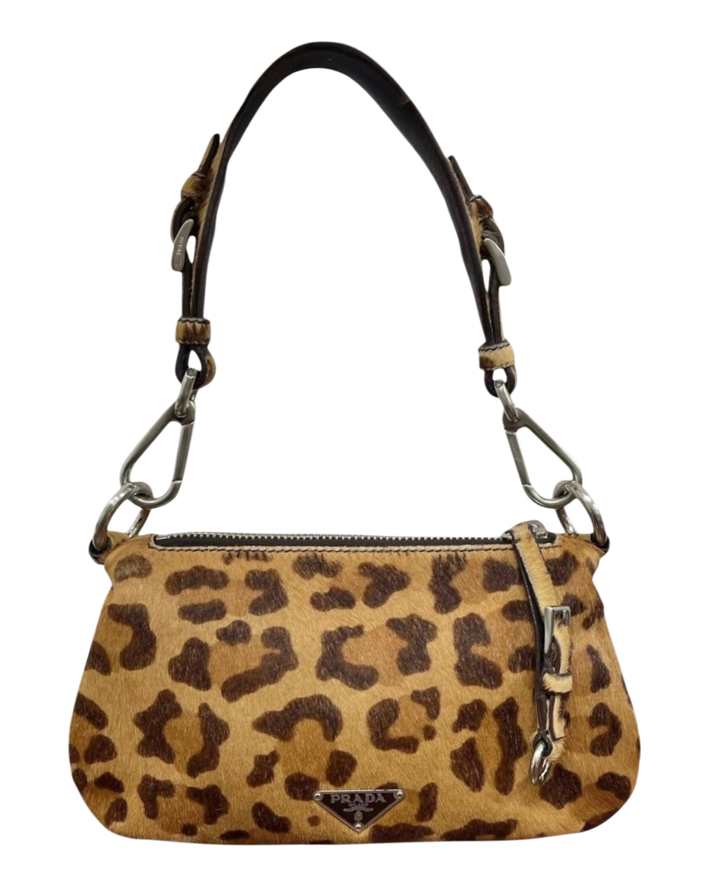 Prada Vintage Brown Leopard Print Pony Hair Cavallino Small Shoulder Bag 