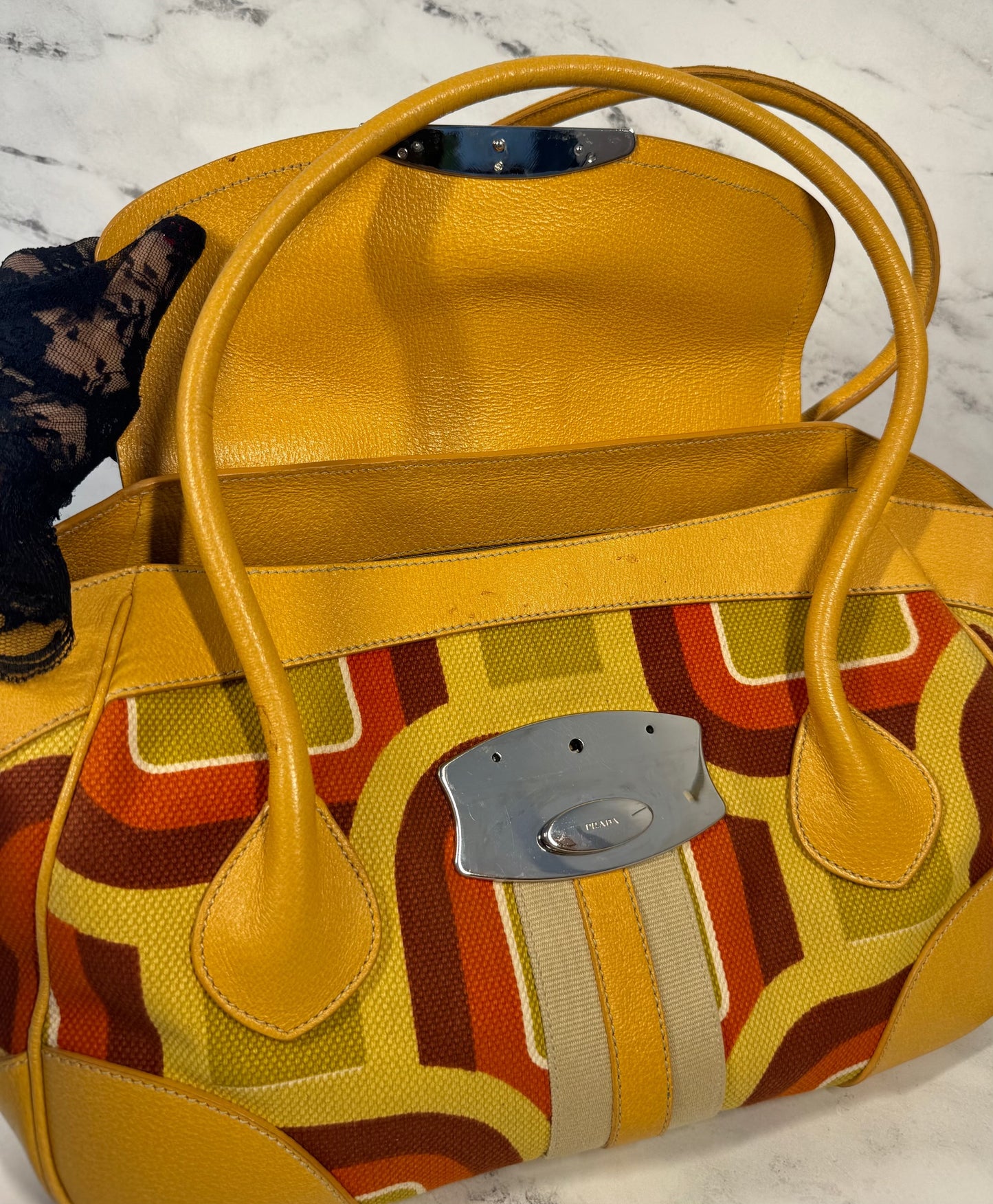 Prada Vintage Yellow Leather Geometric St. Soho Large Canapa Shoulder Bag