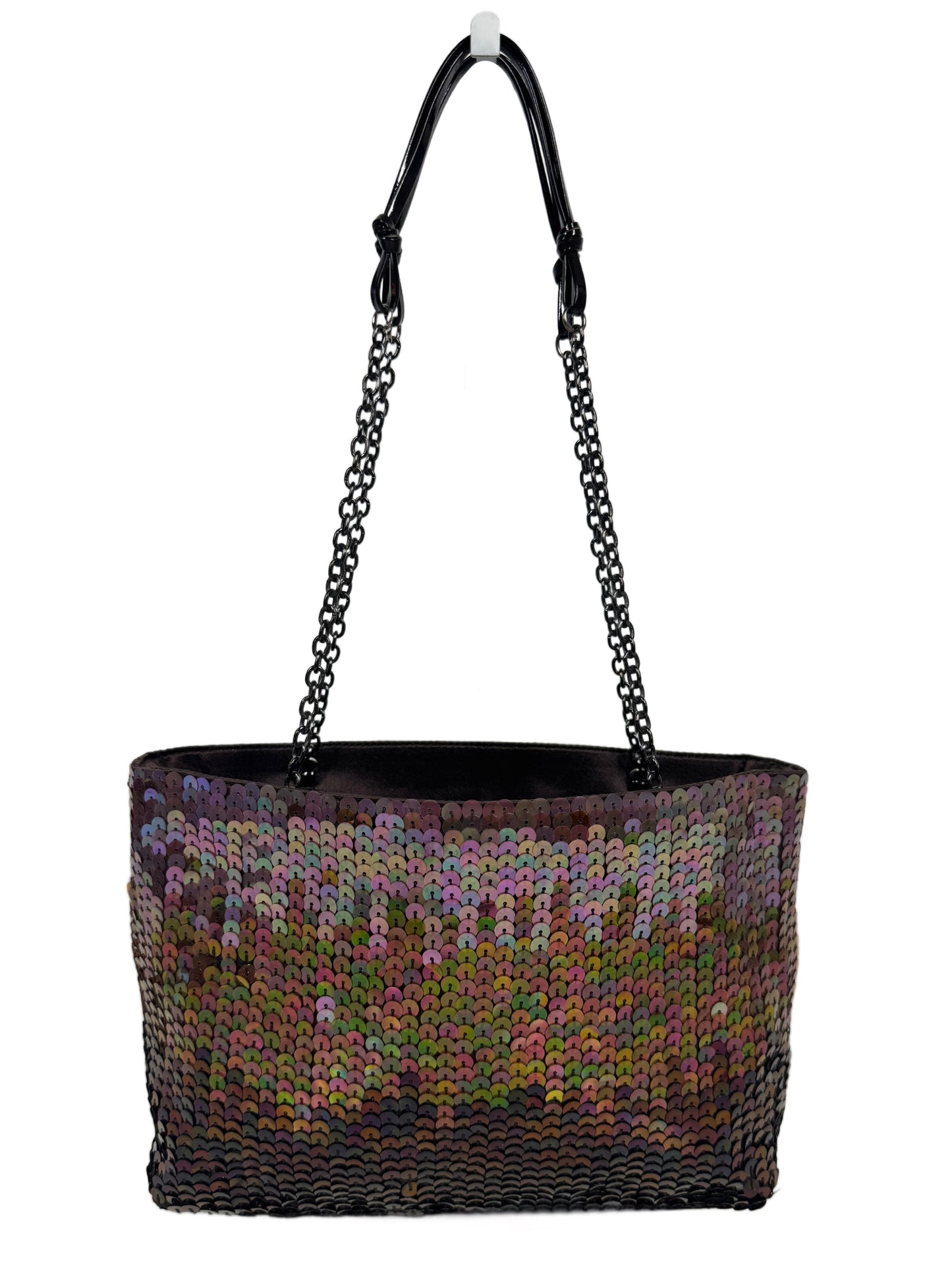 Prada Vintage Purple Iridescent Satin Sequin Embellished Chain Mini Shoulder Bag