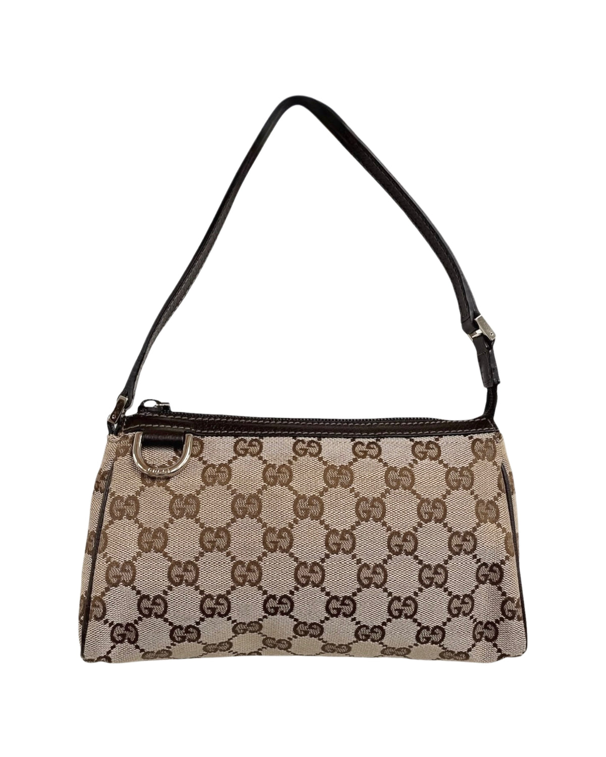 Gucci Vintage Brown GG Monogram Brown Leather Trim Abbey Pochette Shoulder Bag