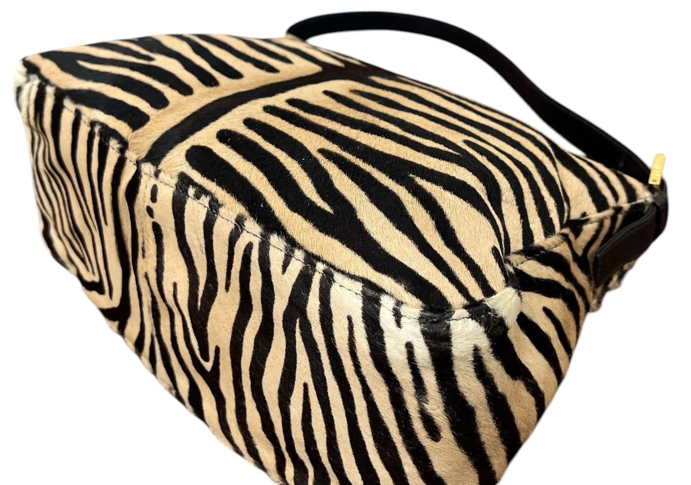 Fendi Vintage Zebra Print Pony Hair Mamma Baguette Shoulder Bag with Red Enamel Trim