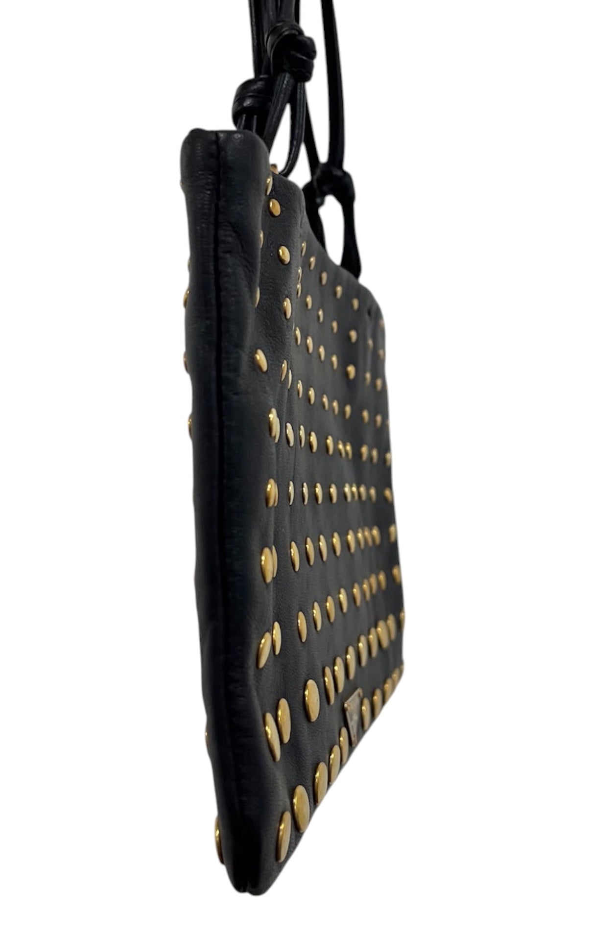 Prada Vintage Black Lambskin Gold Studded Mini Top Handle Pochette
