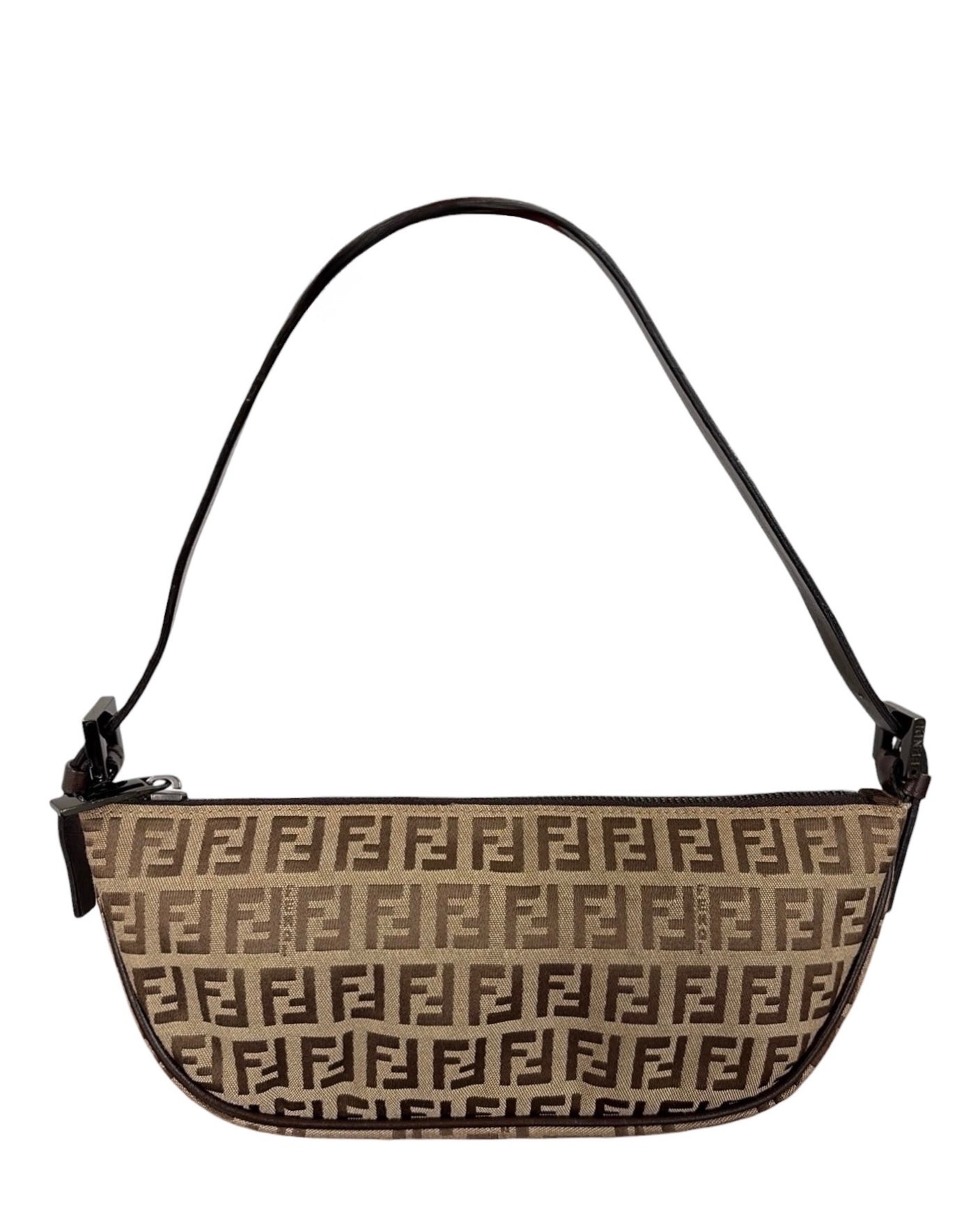 Fendi Vintage Light Brown Zucchino Zucca Monogram Small Half Moon Shoulder Pochette Bag
