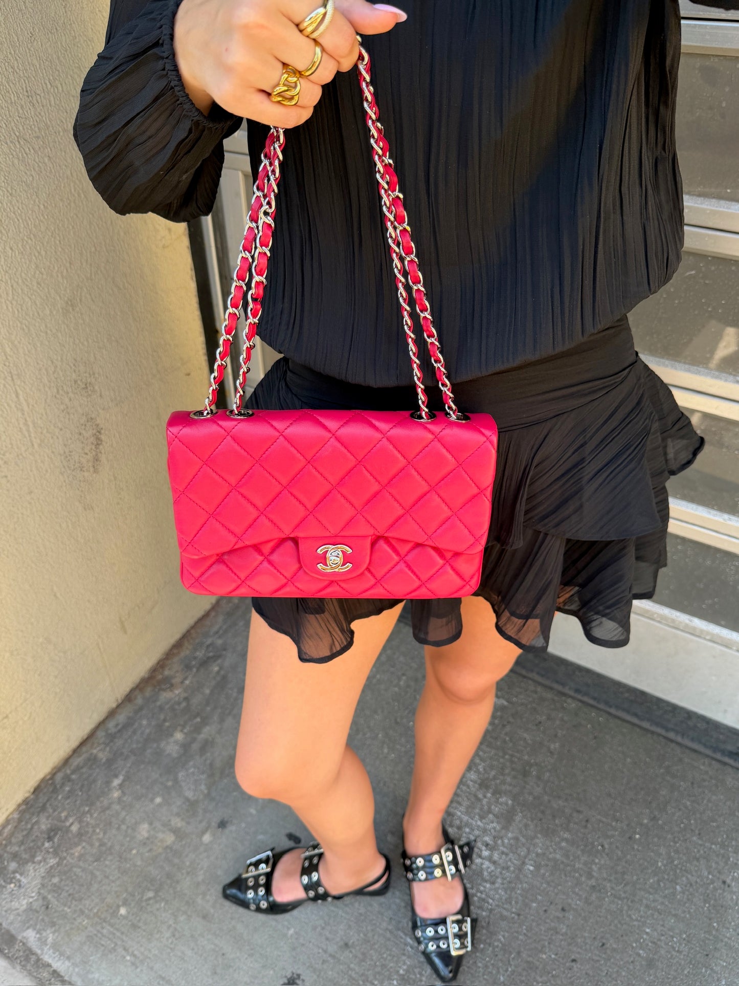 Chanel 2014 Raspberry Pink Quilted Lambskin Accordion Medium Classic Flap Bag