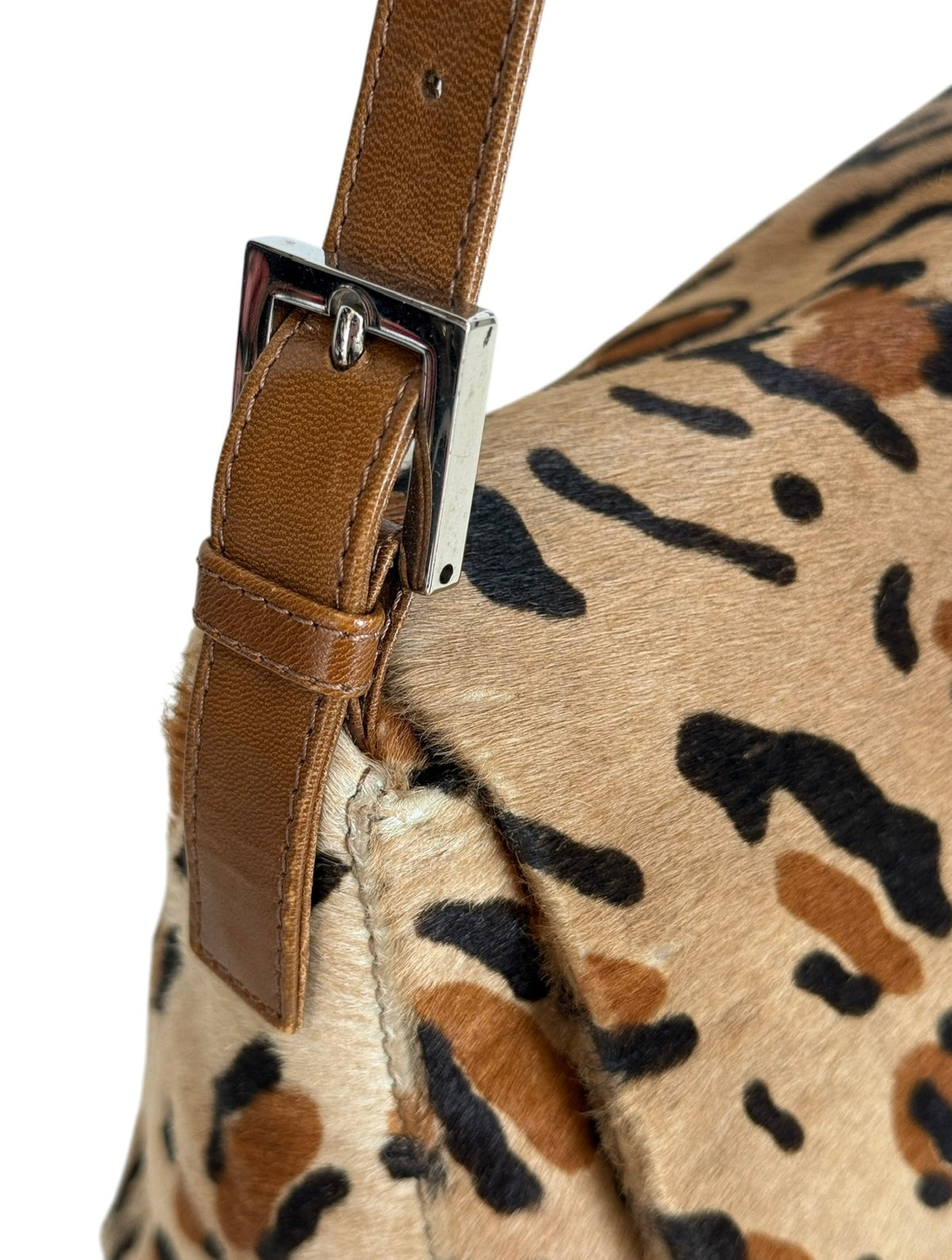 Fendi Vintage Brown Leopard Print Pony Hair Mamma Baguette Shoulder Bag