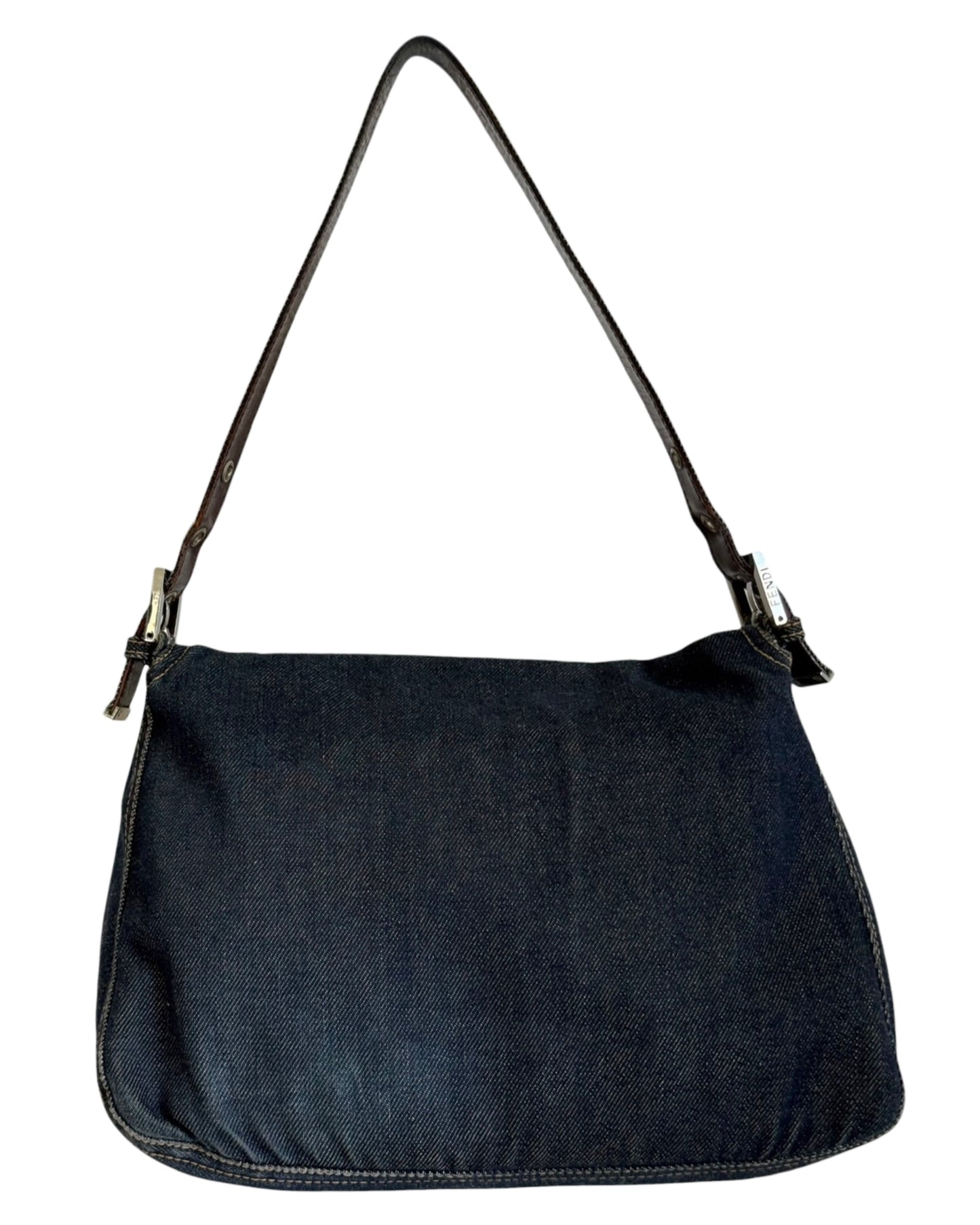 Fendi Vintage Classic Blue Denim Mamma Baguette Shoulder Bag