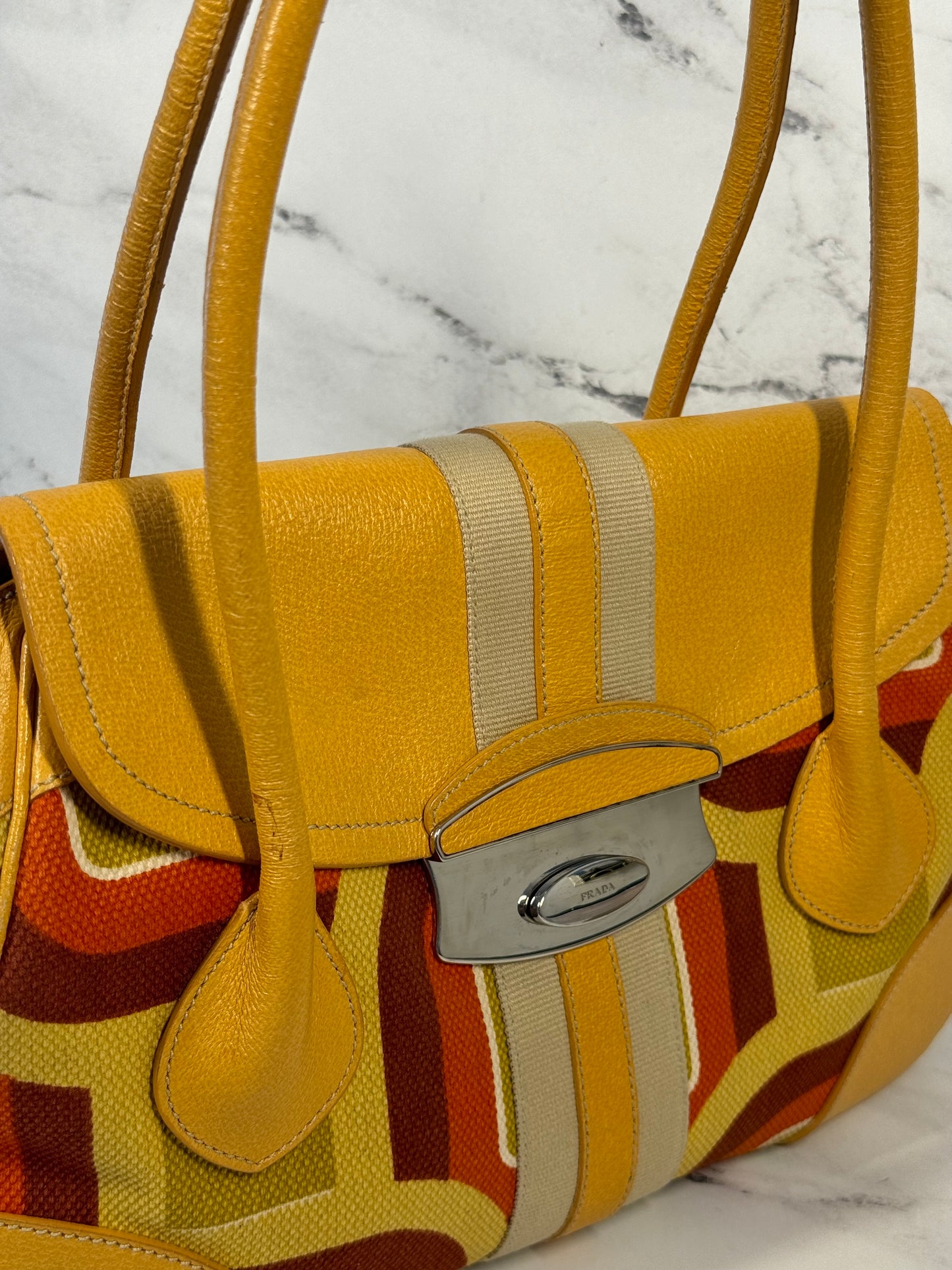 Prada Vintage Yellow Leather Geometric St. Soho Large Canapa Shoulder Bag