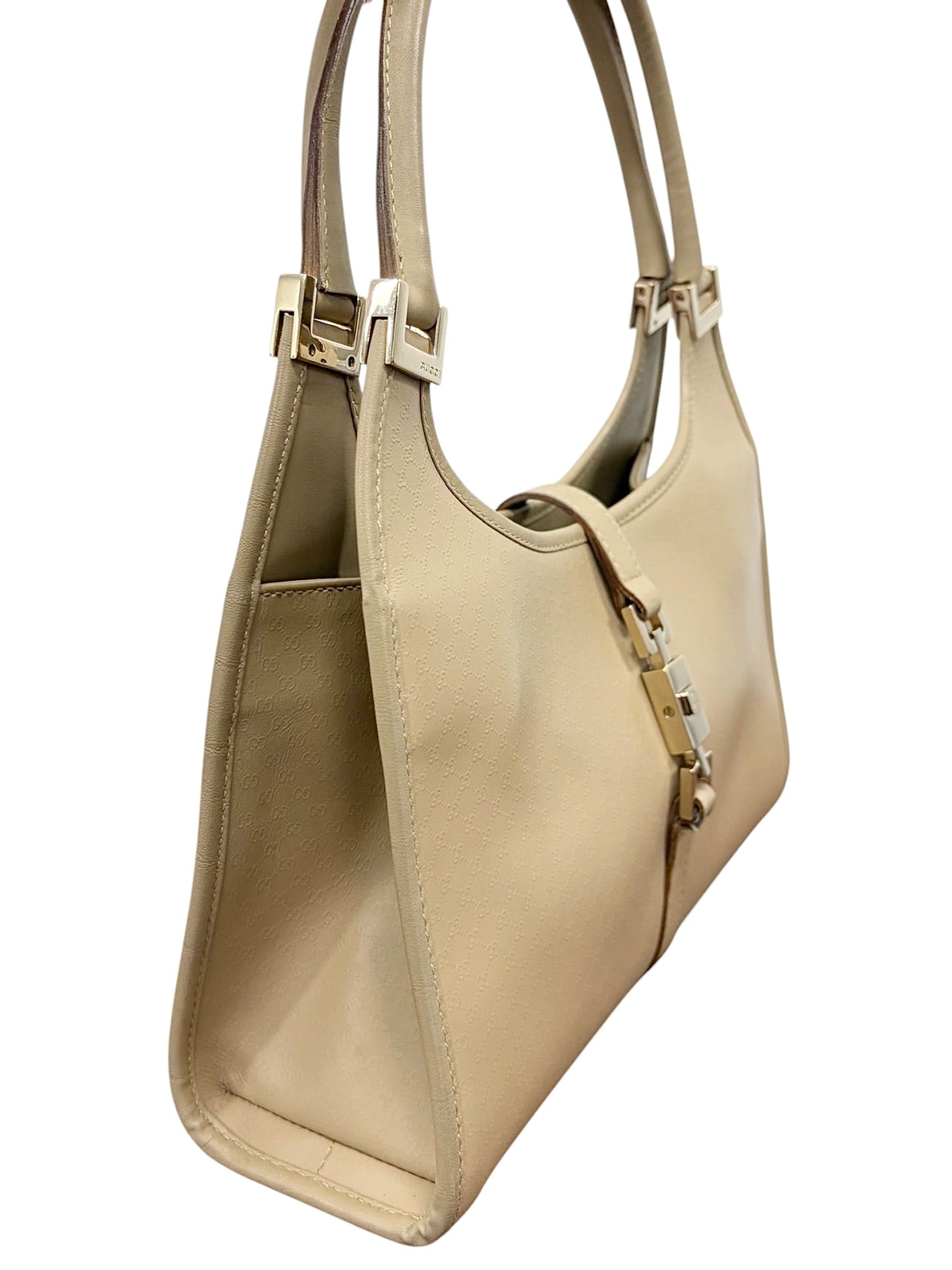 Gucci Vintage Beige GG Microguccissima Monogram Coated Leather Small Jackie Shoulder Bag