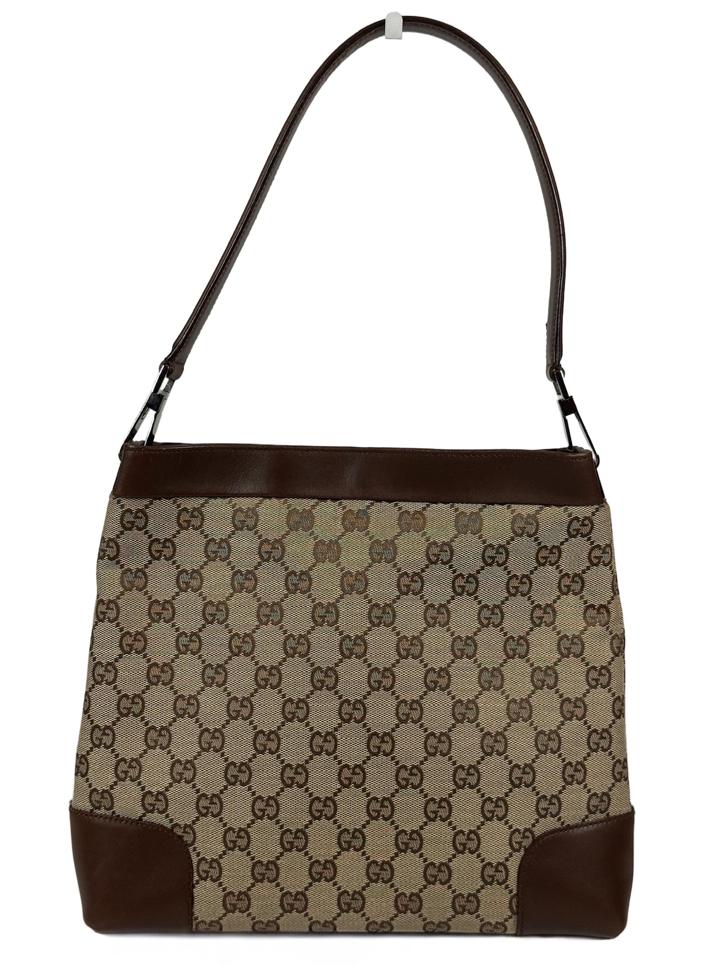 Gucci Vintage Brown GG Monogram Canvas Leather Trim Structured Hobo Shoulder Bag