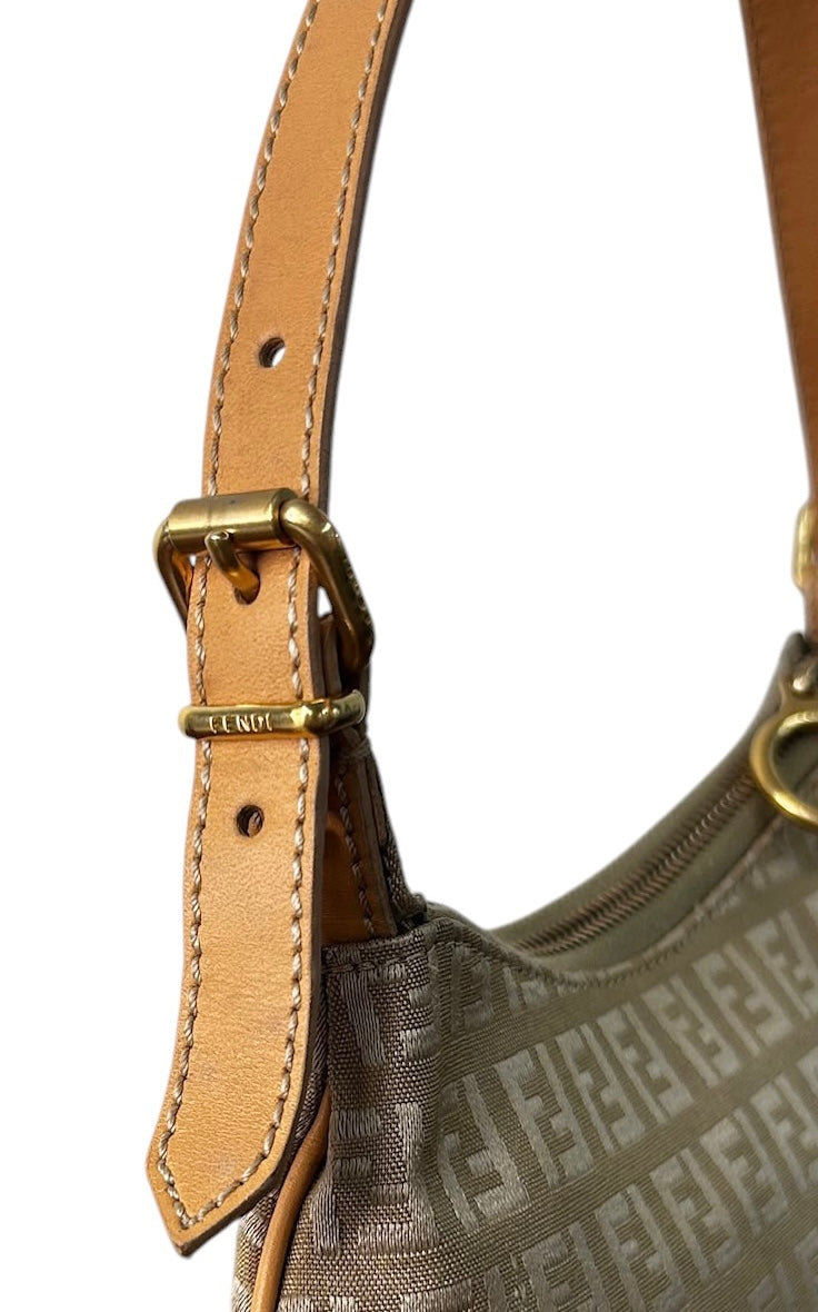 Fendi Vintage Beige Zucchino Zucca Monogram Oyster Shoulder Bag
