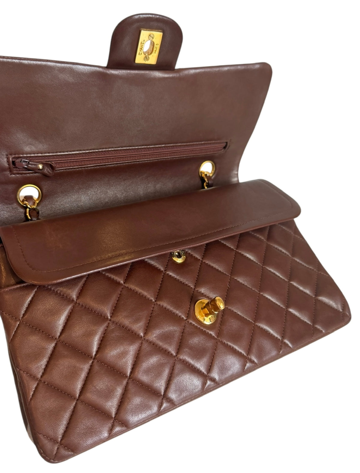 Chanel Vintage Early 90s Chocolate Brown Quilted Lambskin Medium Classic Double  Flap Bag with 24K GPHW