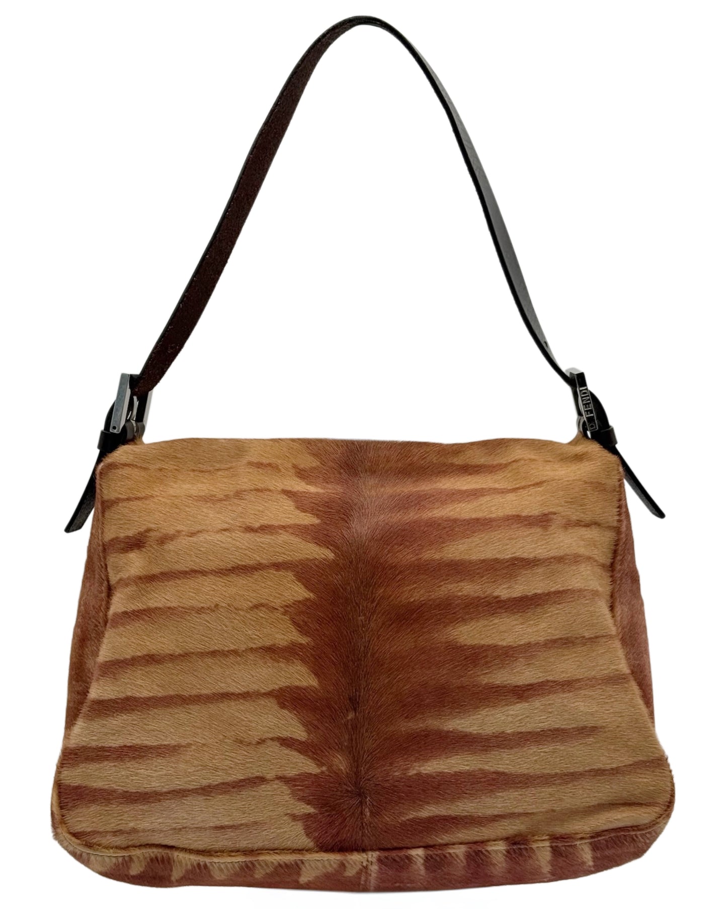 Fendi Vintage Brown Giraffe Animal Print Pony Hair Mamma Baguette Shoulder Bag