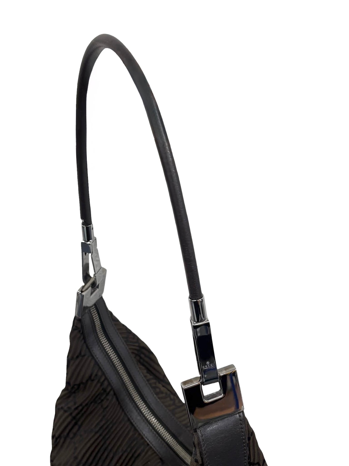 Gucci Vintage Dark Brown Satin Pleated GG Monogram Small Hobo Shoulder Bag