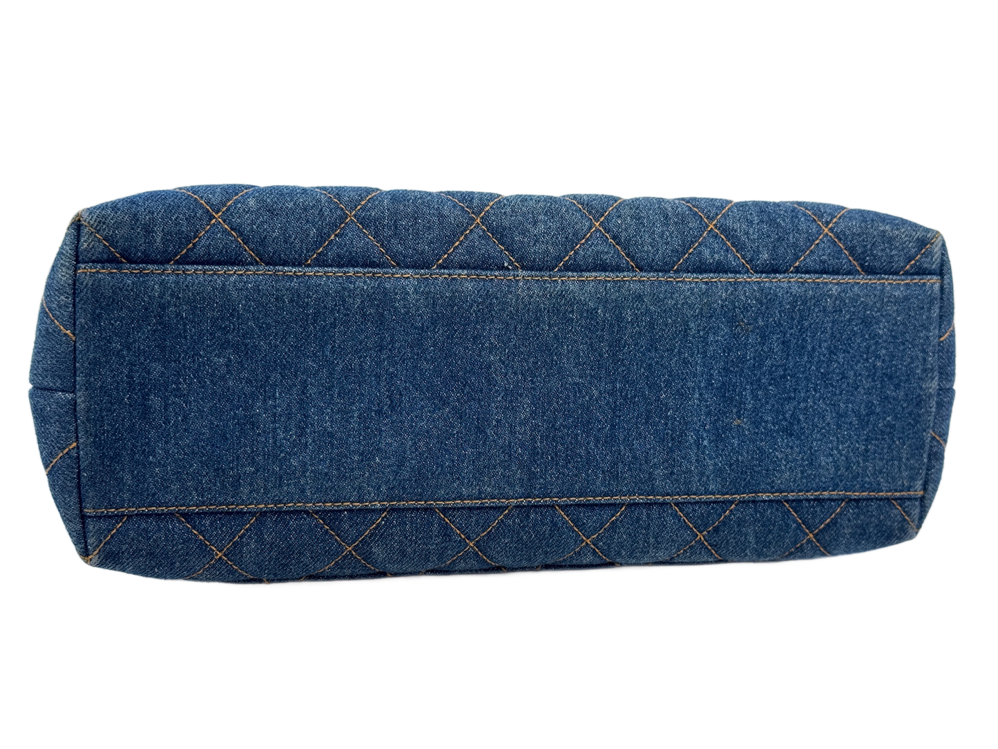 Chanel Vintage 1997 Blue Quilted Denim Medium Classic Kelly Top Handle Flap Bag w 24K Gold Plated Hardware