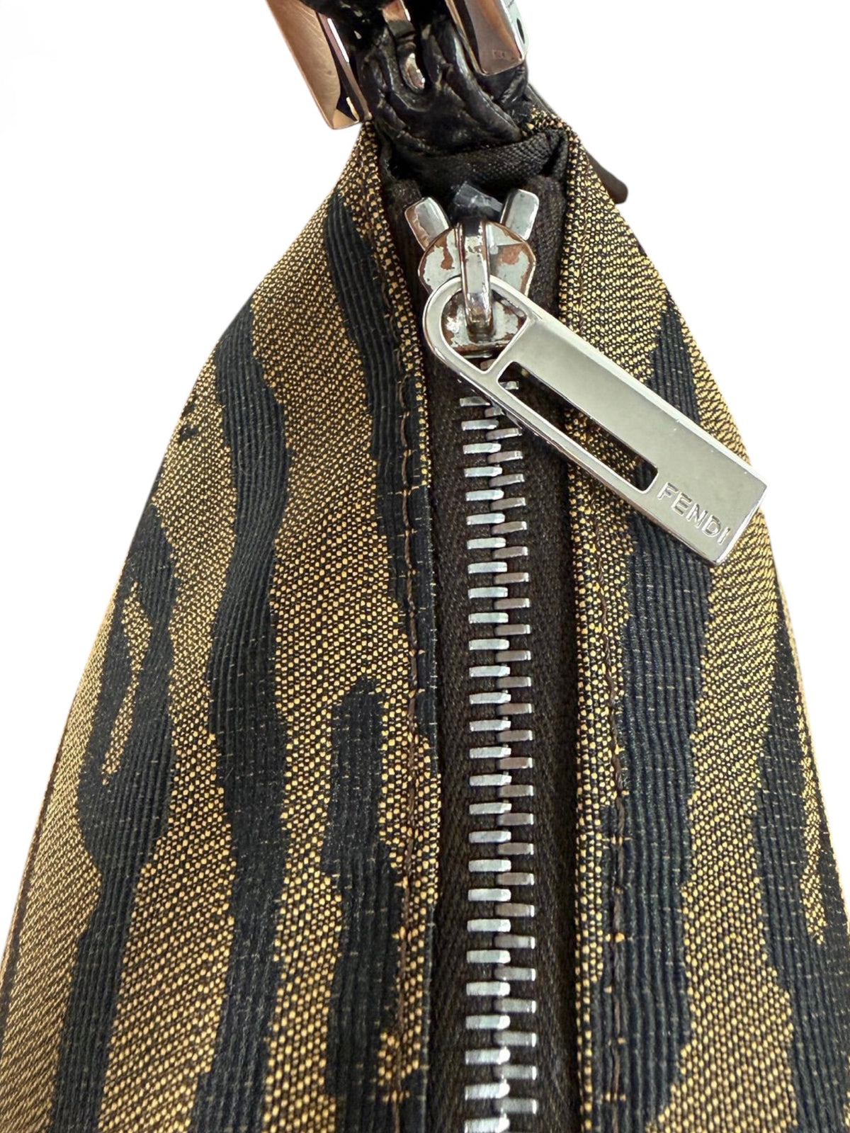 Fendi Vintage Brown Zebra Print Canvas Medium Shoulder Pochette Bag