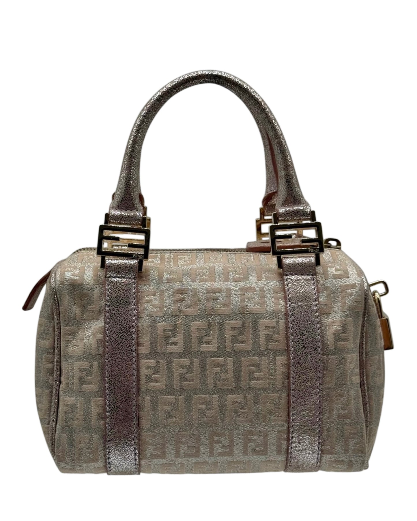 Fendi Vintage Metallic Pink Zucchino Zucca Monogram Mini Boston Top Handle Bag